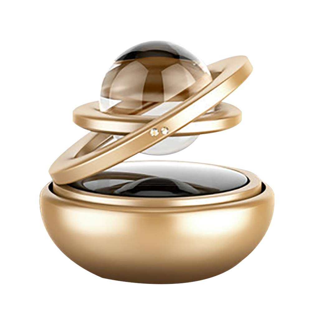 LUYANhapy9 Solar Powered Car Air Freshener - Rotating Double Ring Hanging Decor with Solar Energy, Golden Auto Interior Accessories & Gift Idea | Perfect for Car, Office, or Home Fragrance Purification