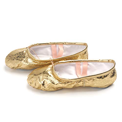 MissFiona Women's PU Leather Ballet Slippers - Split Sole Belly Dance Shoes for Adults - Comfortable Flat Dance Trainers for Ballet, Yoga & Home Wear