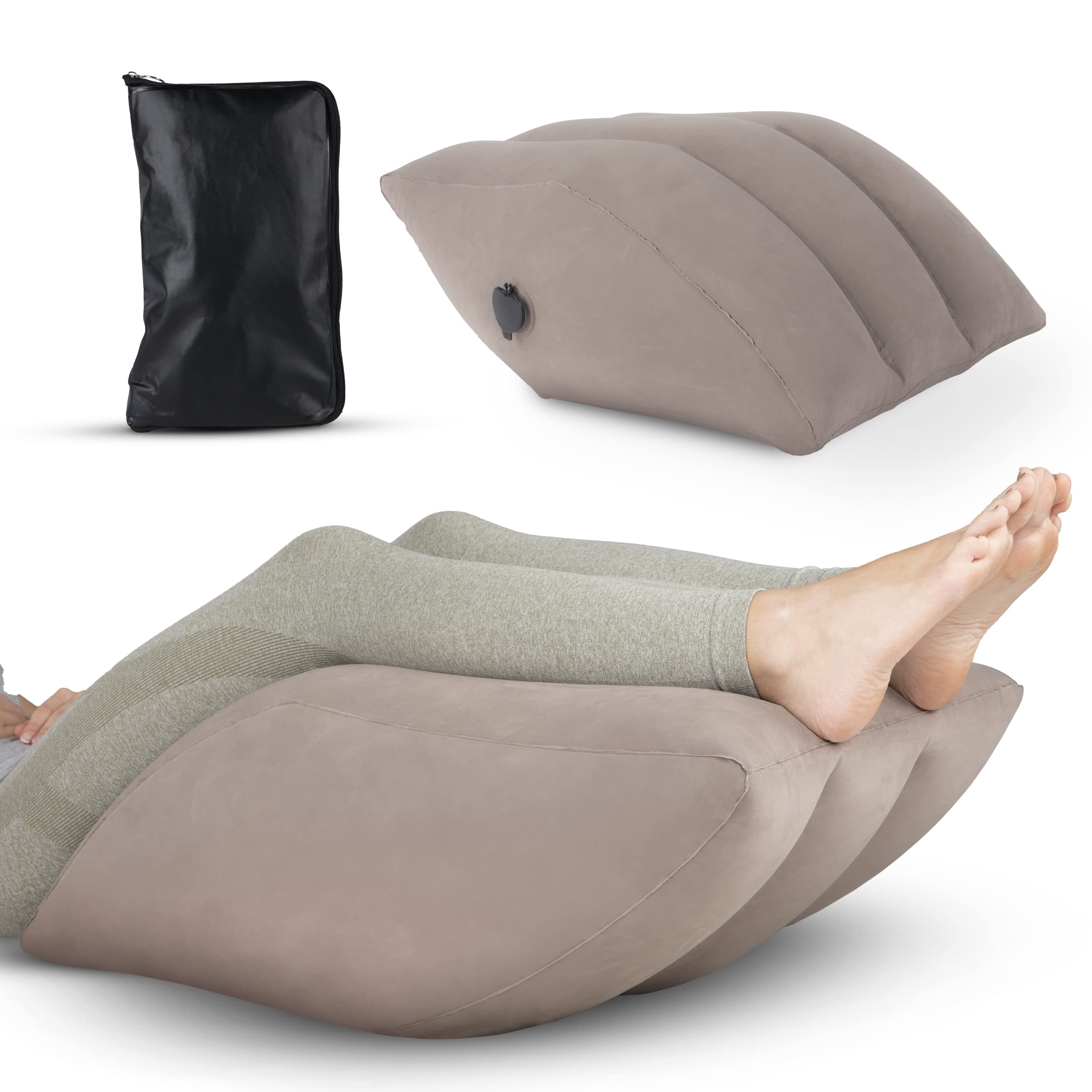 Inflatable Leg Elevation Pillow with Storage Bag - Portable Wedge Pillow for Leg Support, Blood Circulation & Injury Recovery - Breathable Suede Material - Perfect for Post-Surgery, Travel & Home Use