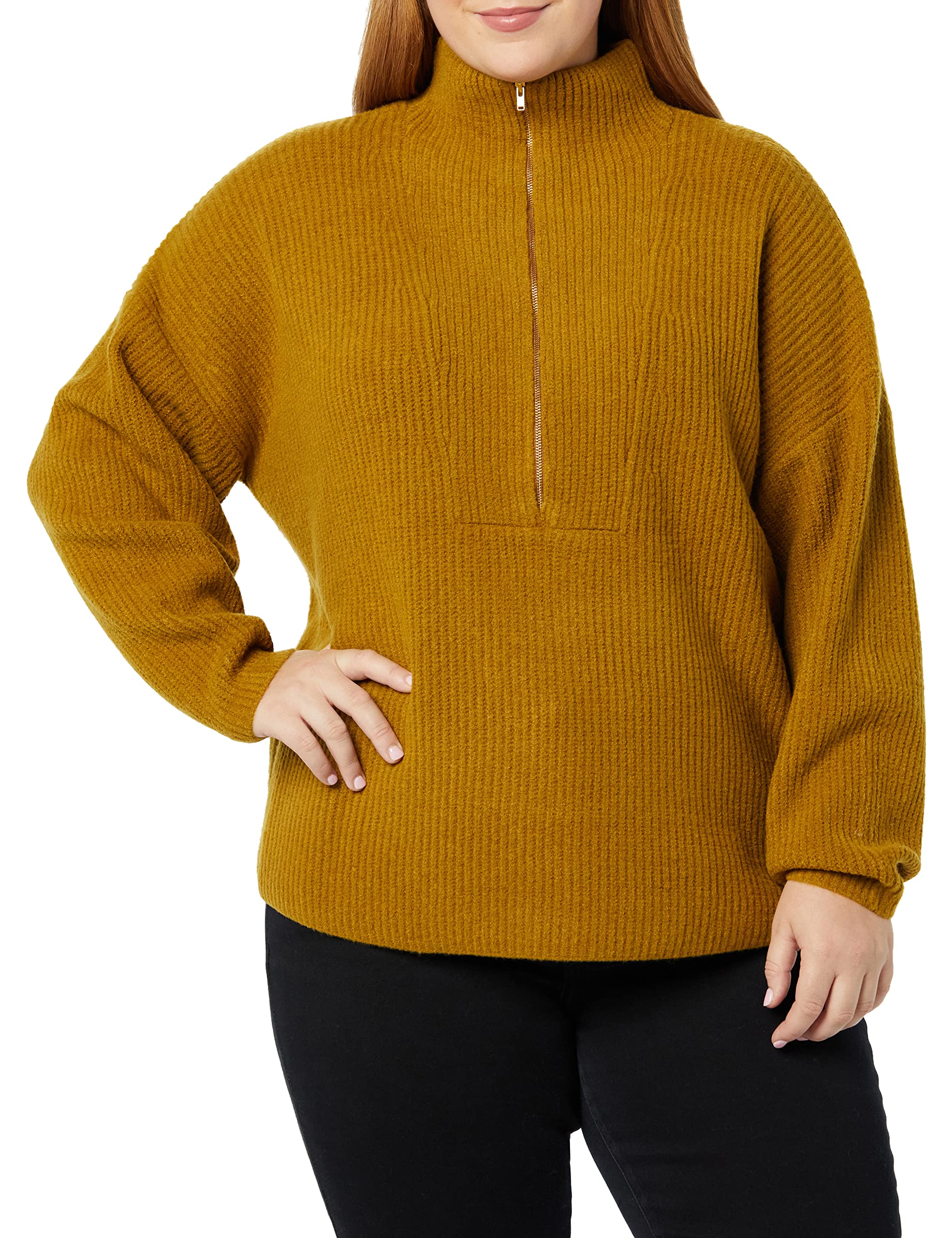 Amazon Essentials Women's Half Zip Polo Collar Sweater - Stretchy Mid Gauge Knit for Dressy Casual Wear - Perfect for Office, Date Night & Fall Layering