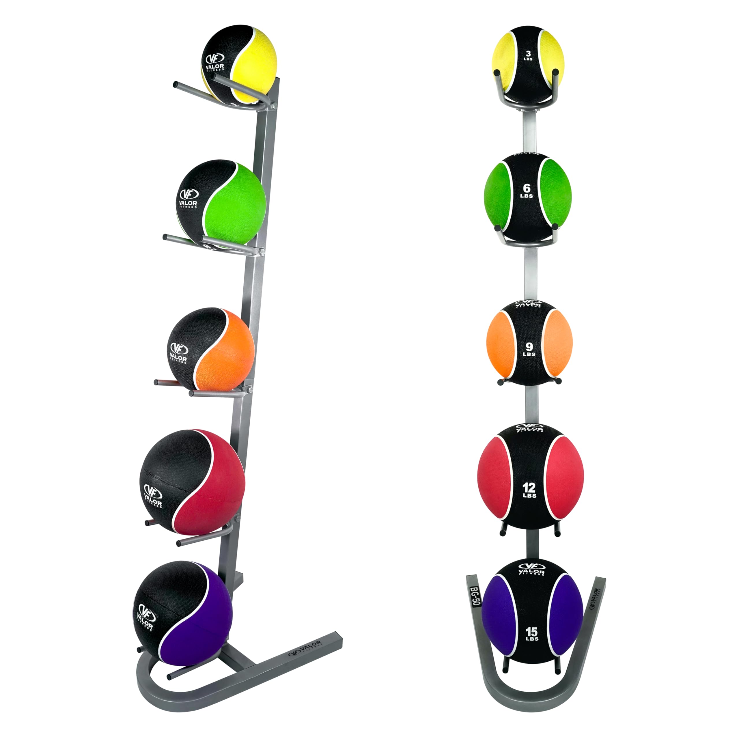Valor Fitness Exercise Ball Storage Rack - 5-Ball Organizer for Medicine Balls, Basketballs, Wall Balls & Slam Balls - Space-Saving Home Gym Equipment for Workout Rooms & Garages