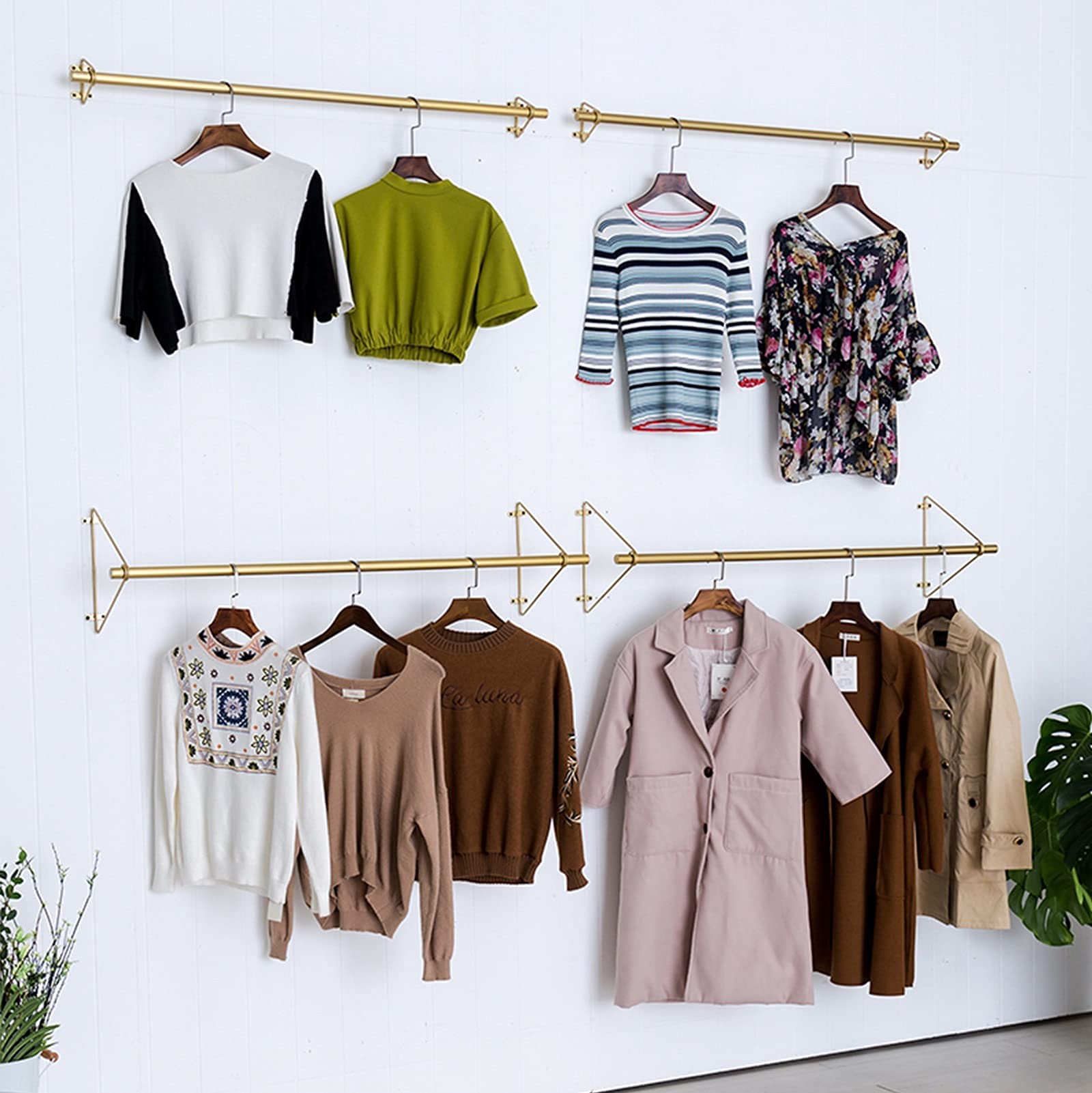 Heavy-Duty Wall Mounted Clothes Rail - Adjustable Clothing Display Rack for Kids, Men & Women's Wardrobe Organization - Perfect for Retail Stores, Boutiques & Home Closet Storage