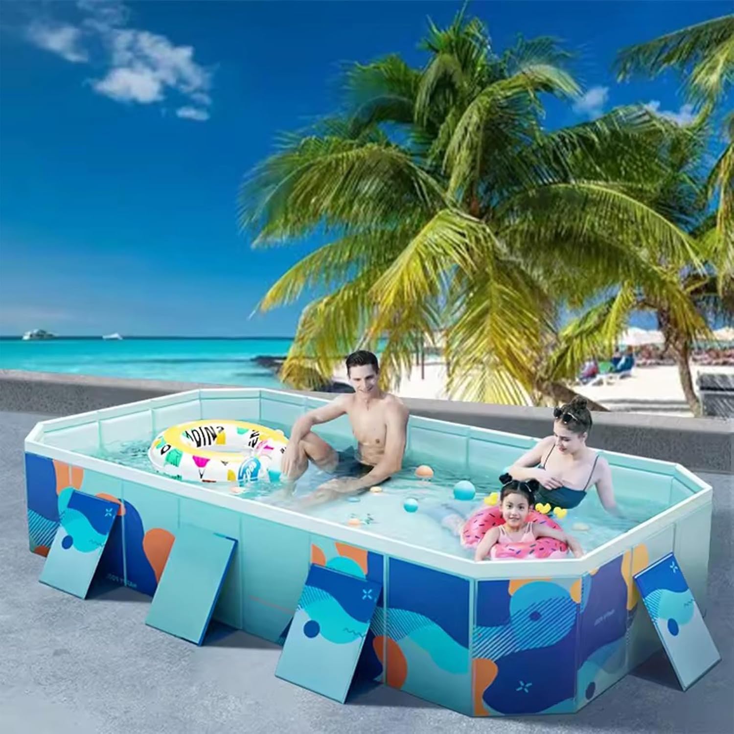 10FT Large Family Swimming Pool - Big Rectangular SnapSet Pool for Kids, Adults & Pets | Portable, Foldable, Non-Inflatable Easy Set Up Backyard Pool | Perfect for Summer Fun, Outdoor Parties & Family Bonding