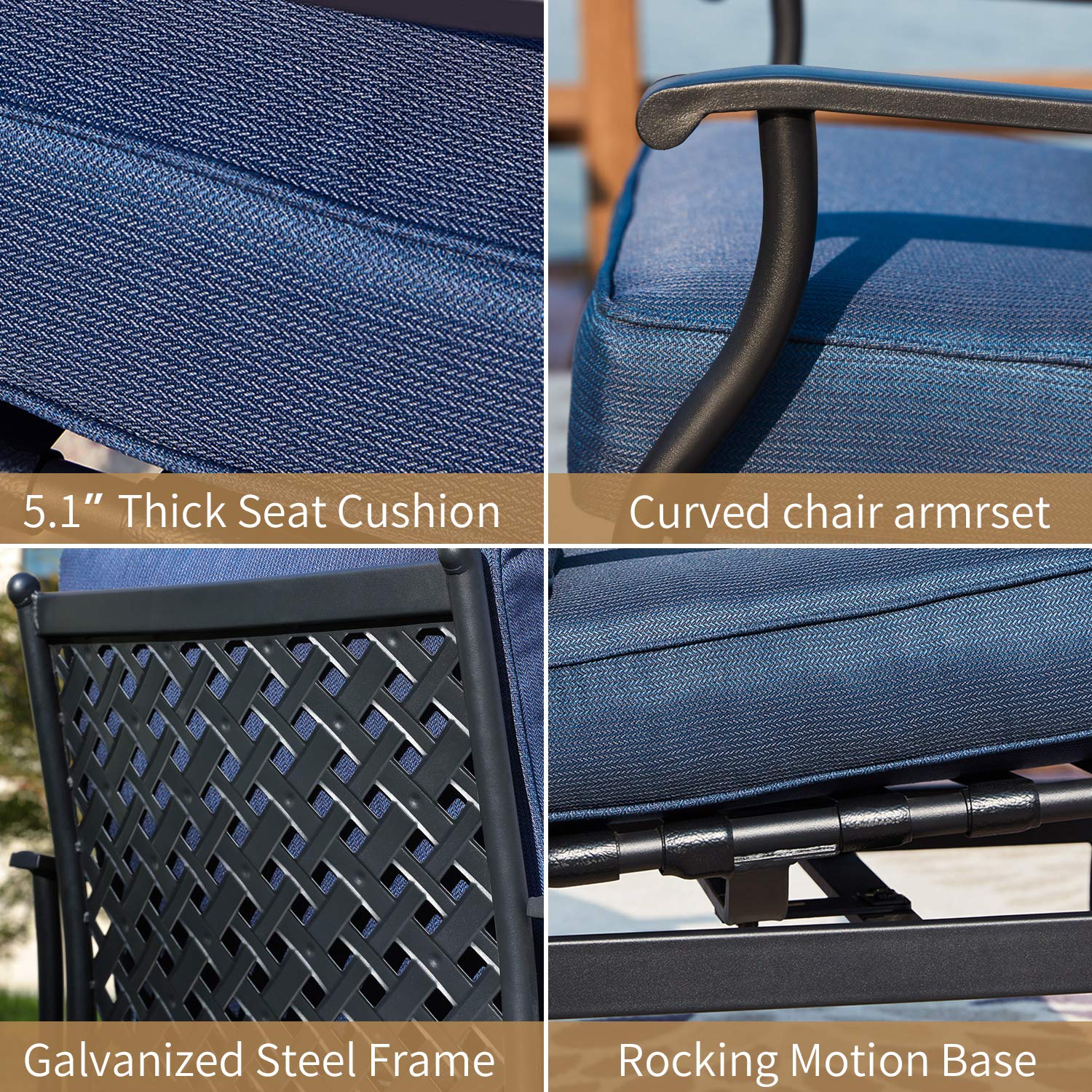 Modern Outdoor Rocking Sofa Chairs Set of 2 with 5.1