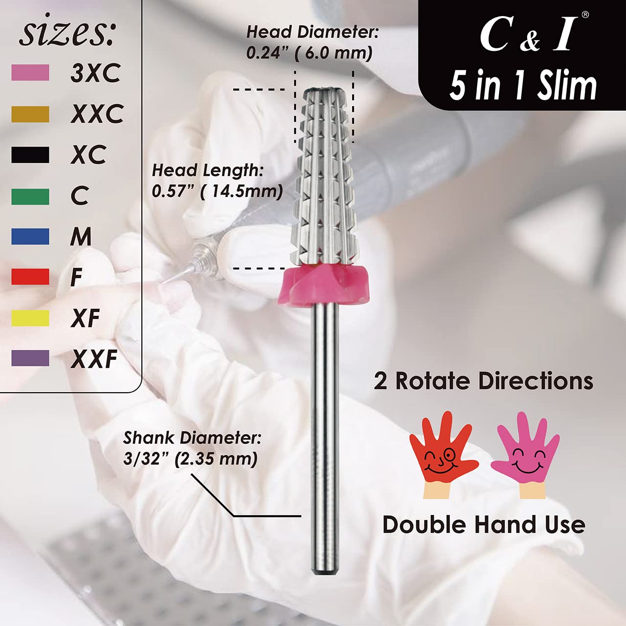 Professional 5 in 1 Nail Drill Bit Set - Slim Edition for Electric Nail Drill Machine (Extra Coarse XC) | Perfect for Salon, Home Manicure & Pedicure, Nail Art & Acrylic Extensions