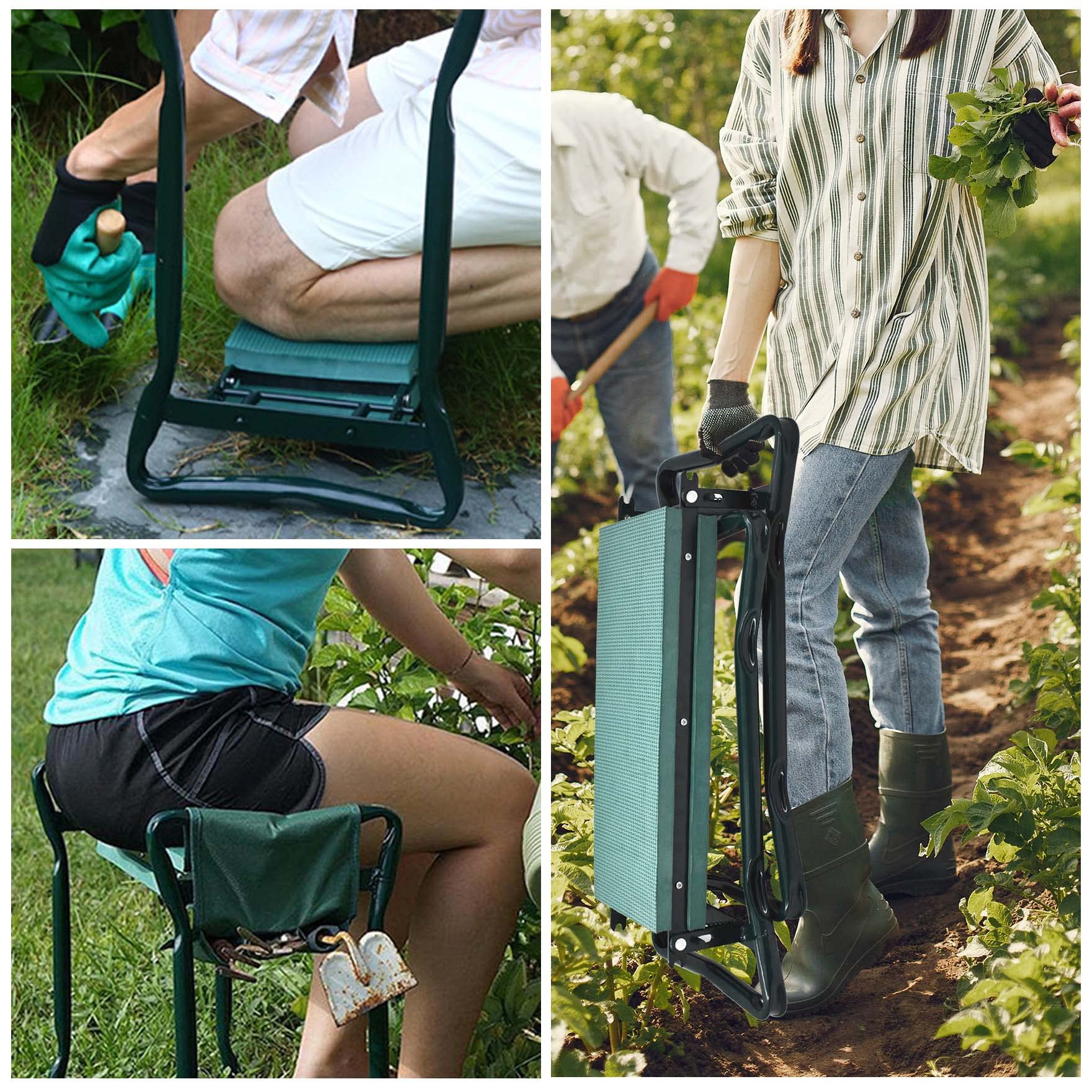 Foldable Garden Kneeler and Seat with EVA Foam Pad & Tool Pouch - Ergonomic Kneeling Bench with Handles for Gardening, Weeding, Planting - Perfect Outdoor Kneeling Stool for Seniors & Gardeners