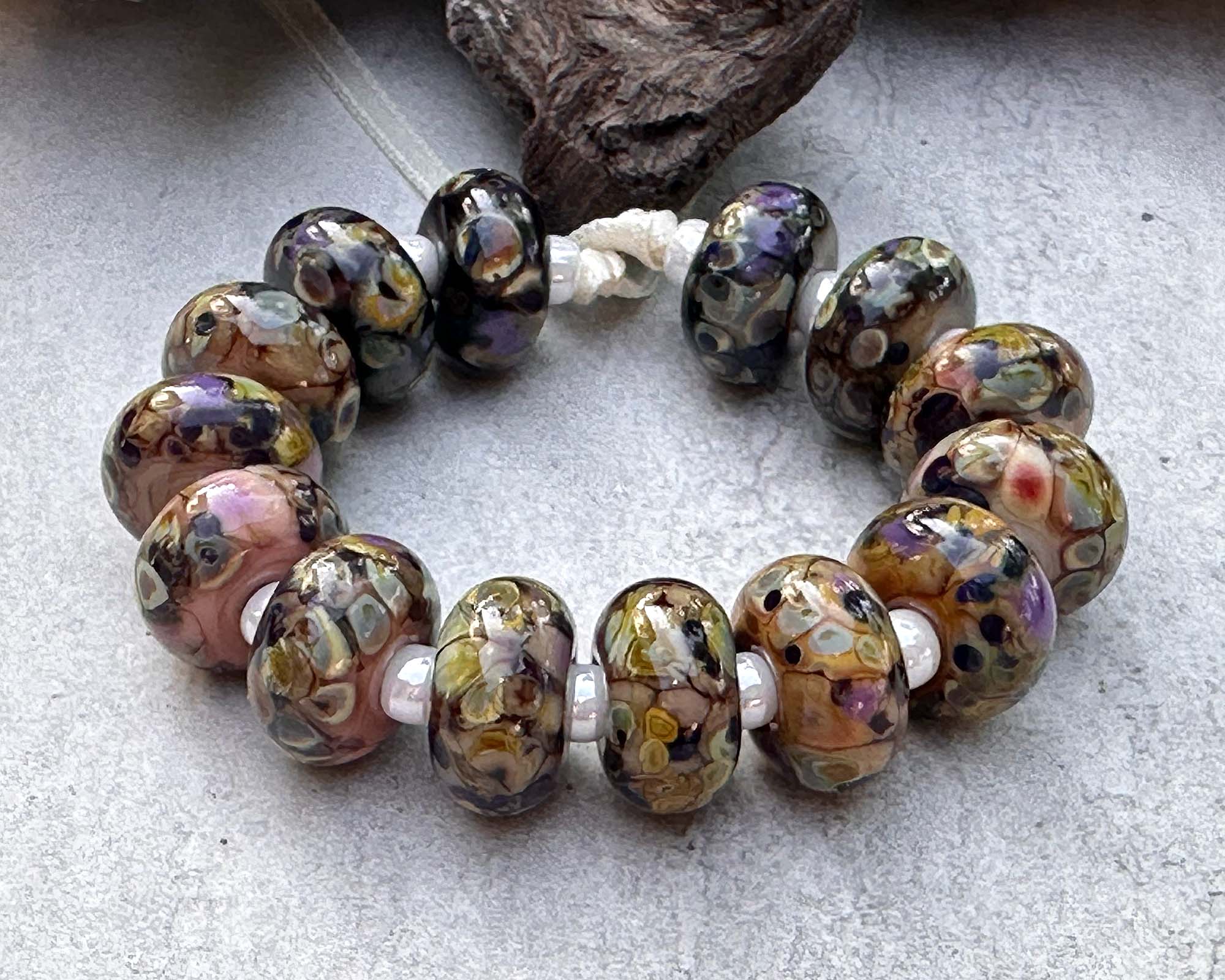 14 Picasso Brown Mosaic Lampwork Beads Set - Handmade Glass Beads for Jewelry Making, Bracelets & Necklaces - Perfect for DIY Crafting and Gift Giving