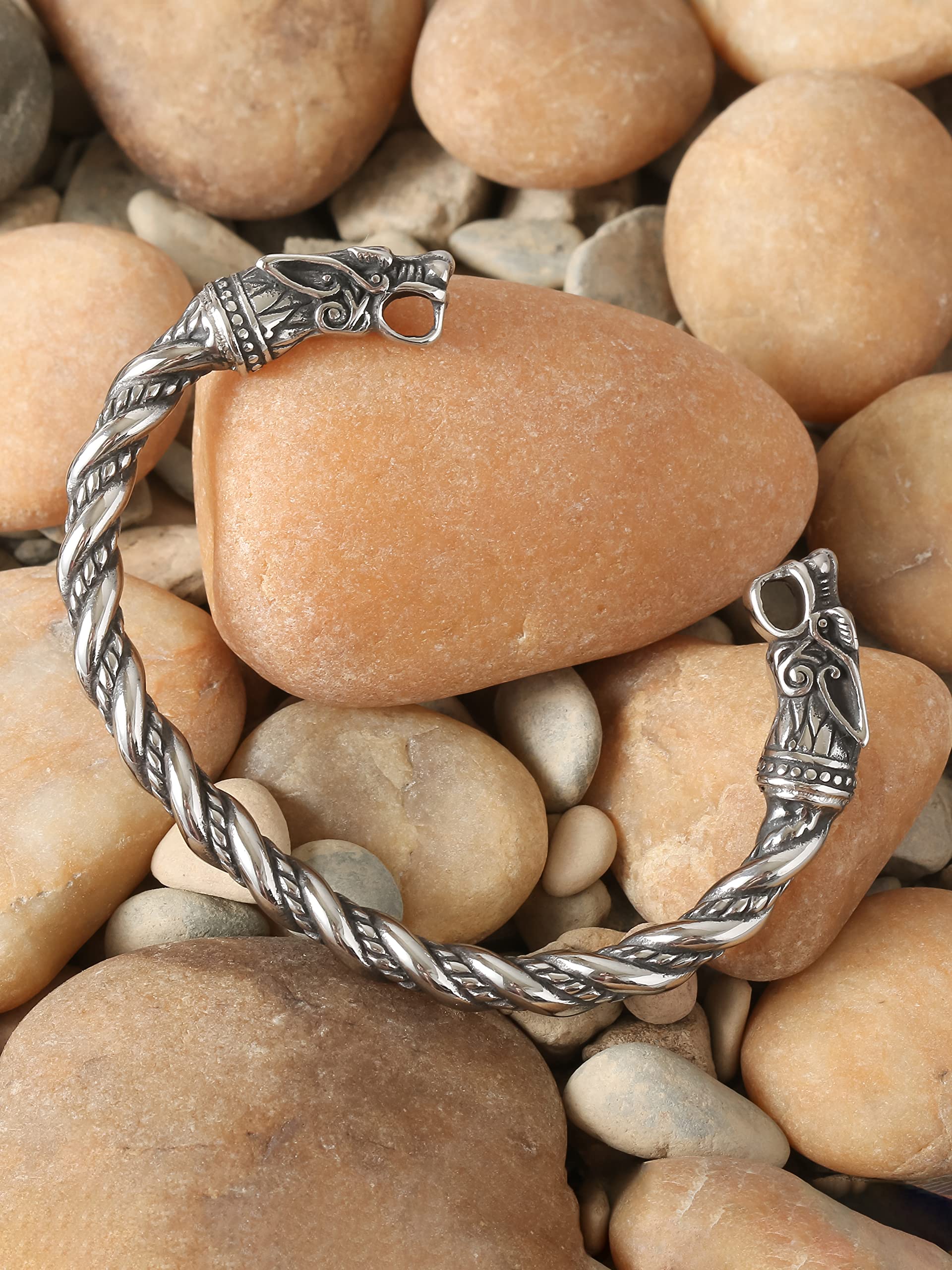 HAQUIL Stainless Steel Viking Twisted Cuff Bracelet for Men - Norse Arm Ring Jewelry Gift - Perfect for Viking Lovers, Cosplay & Medieval Reenactments