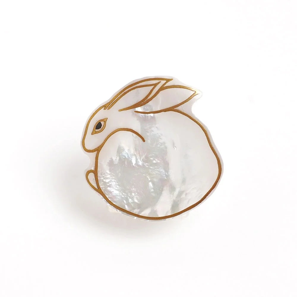 Handcrafted Japanese Maki-e Urushi Lacquer Brooch with White South Sea Pearl Shell - Rabbit Design Traditional Jewelry for Women | Perfect Gift for Special Occasions, Weddings & Formal Events