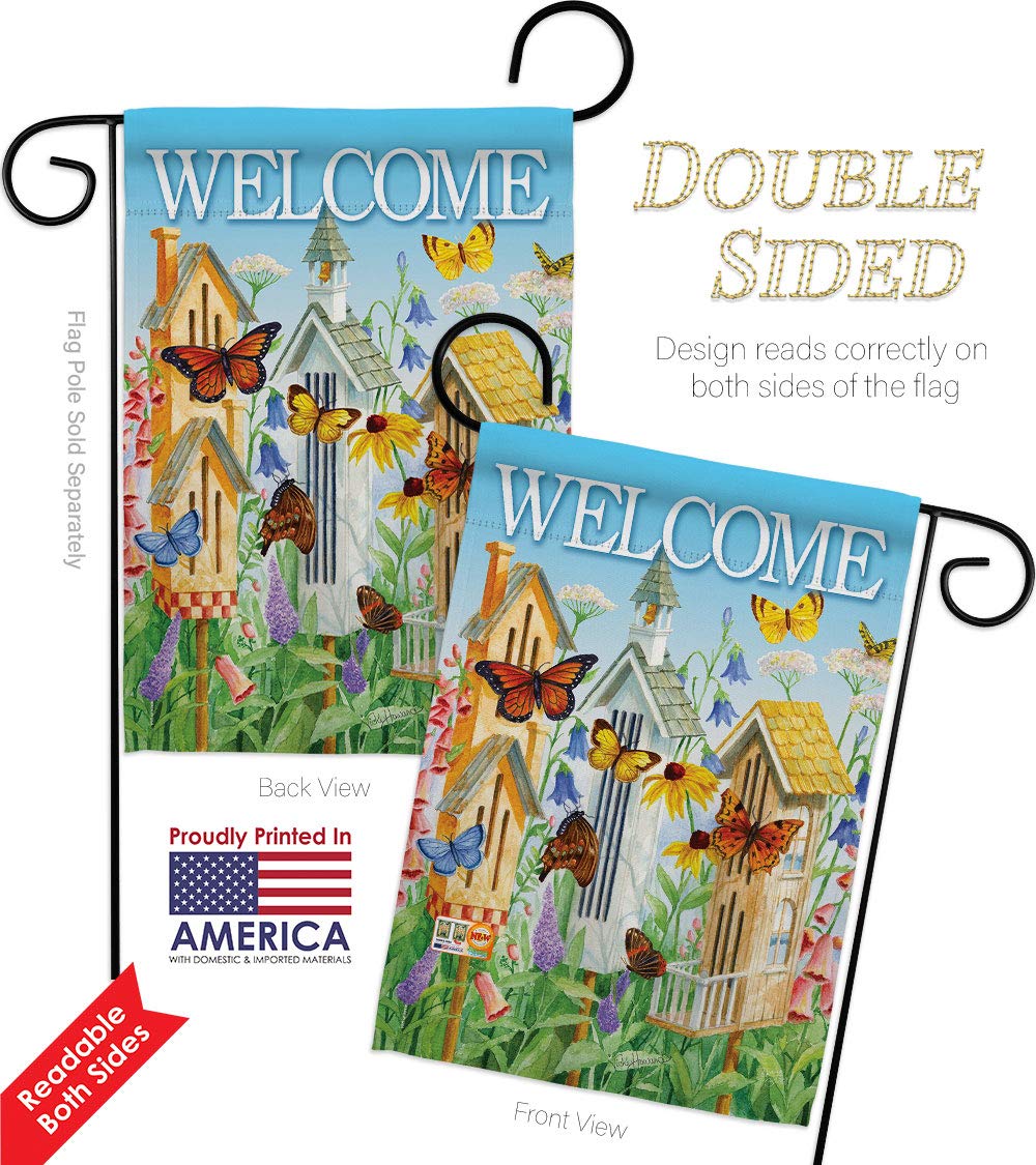 Double-Sided Farmhouse Floral Welcome Butterfly Garden Flag Set - 13x18.5 Inch Outdoor Yard Decoration, Made in USA - Perfect for Front Porch, Spring Decor & Housewarming Gifts