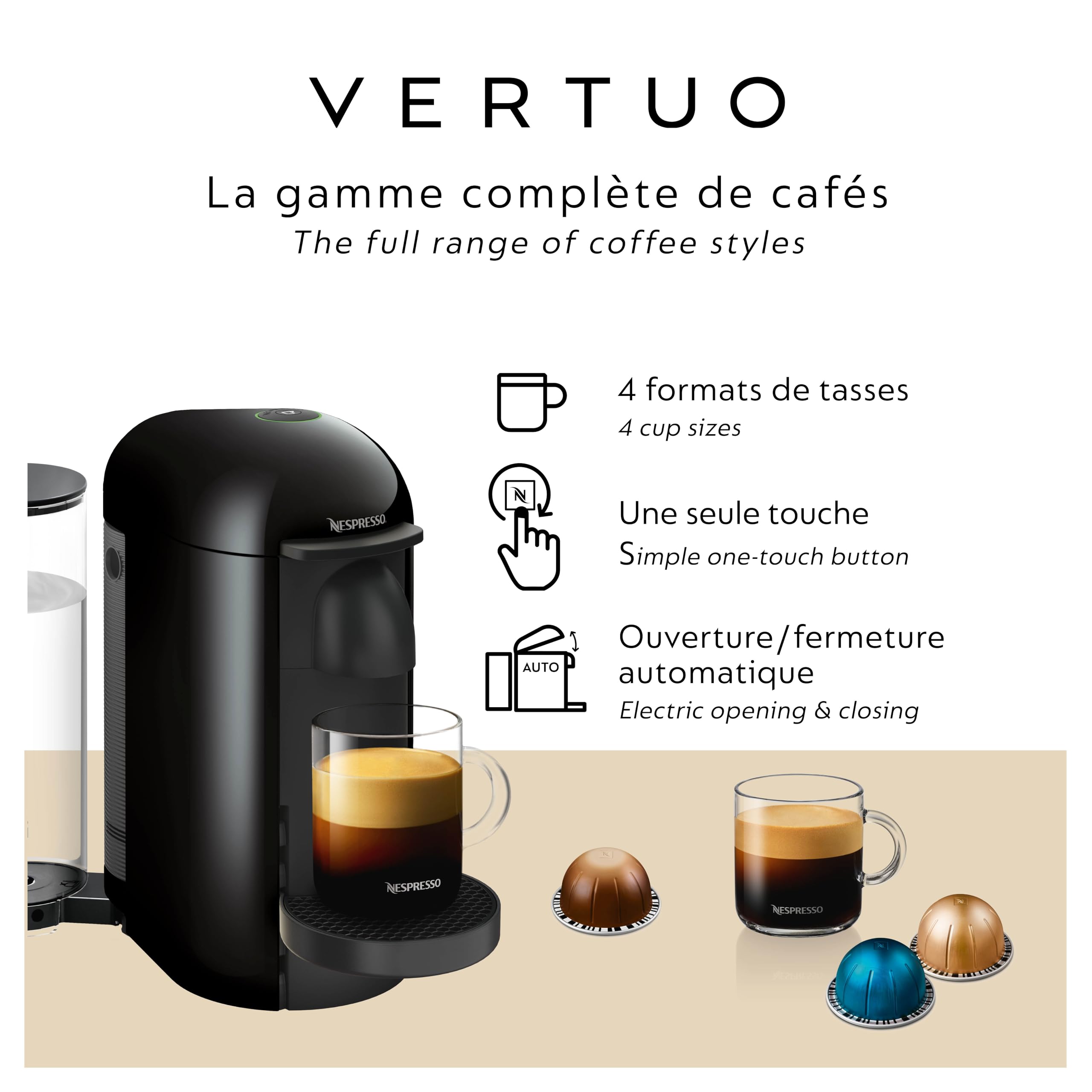 Breville Nespresso Vertuo Plus Coffee & Espresso Machine - Ink Black | Single-Serve Pod Brewer for Home & Office Use | Perfect for Espresso, Coffee & Latte Lovers