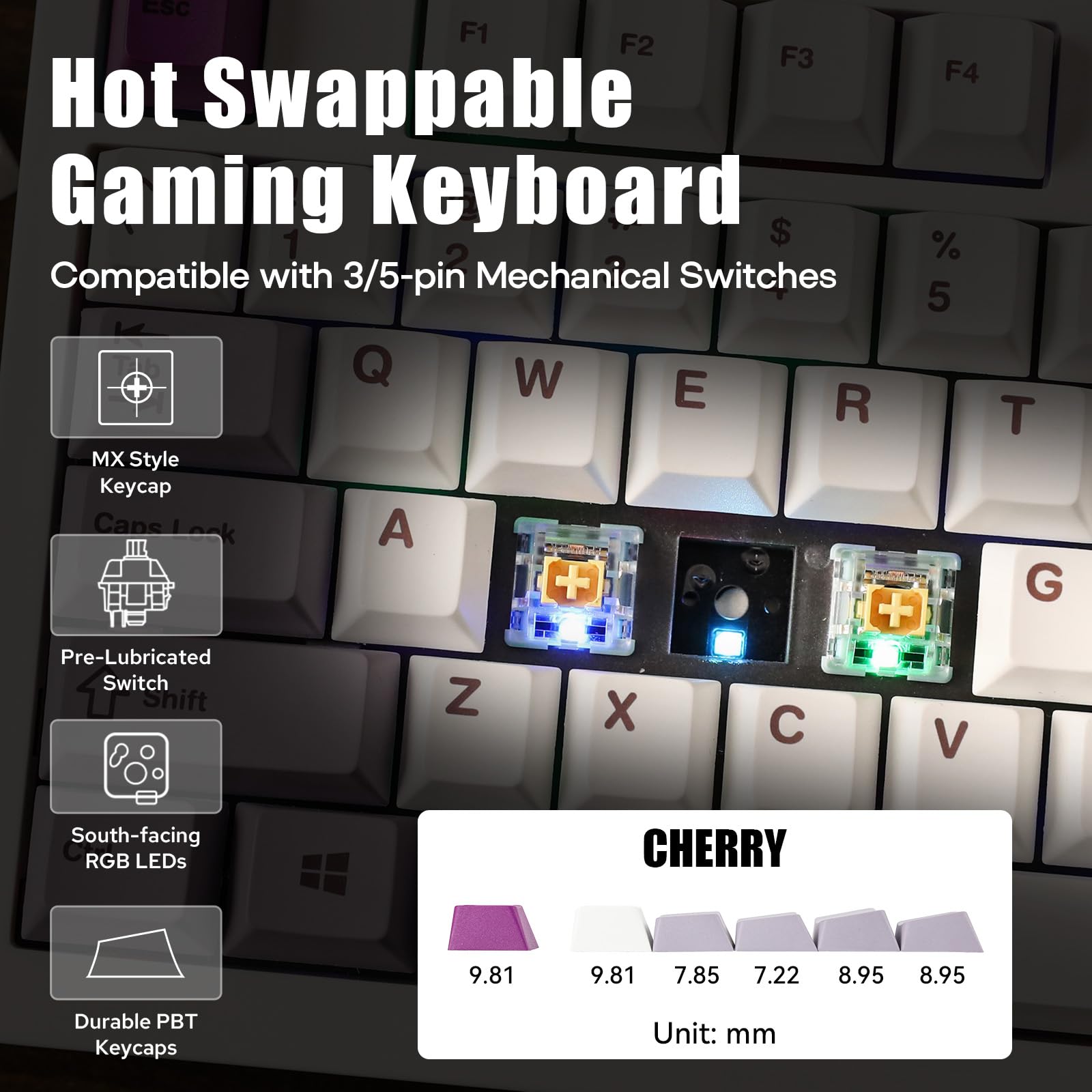 EPOMAKER DynaTab 75X Wireless Mechanical Gaming Keyboard - Custom Dot-Matrix RGB LED Screen, Gasket Mount, Bluetooth/2.4G/USB-C Connectivity (White Purple, Wisteria Linear Switch) - Perfect for PC Gaming, Office Work & Streaming Setup
