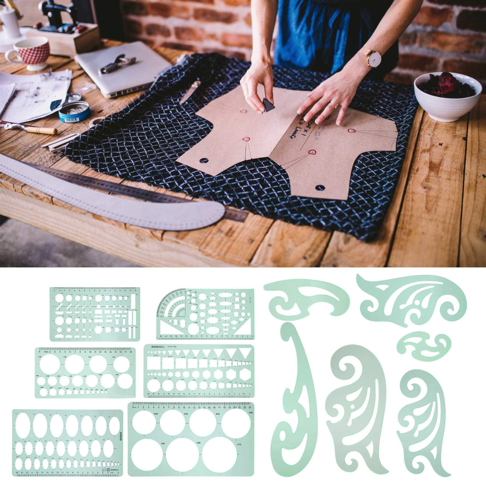12-Piece Multifunctional Geometric Drawing Template Set - Drafting Ruler, Measuring Stencil & Design Tool for Architects, Engineers, Students | Perfect for School Projects, Office Work & DIY Crafts