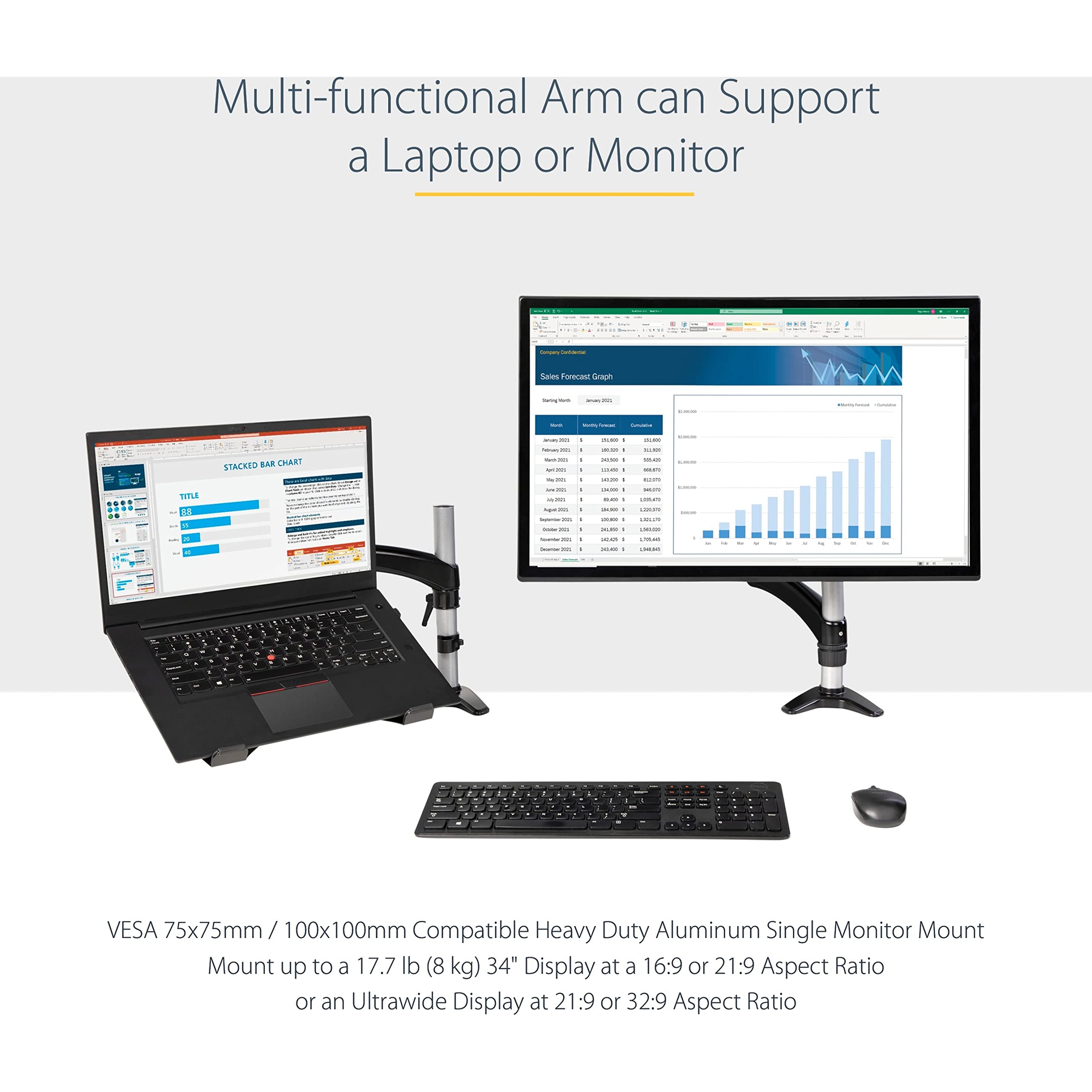 StarTech.com Adjustable Laptop Mount Arm - Ergonomic VESA Desk Clamp for 34