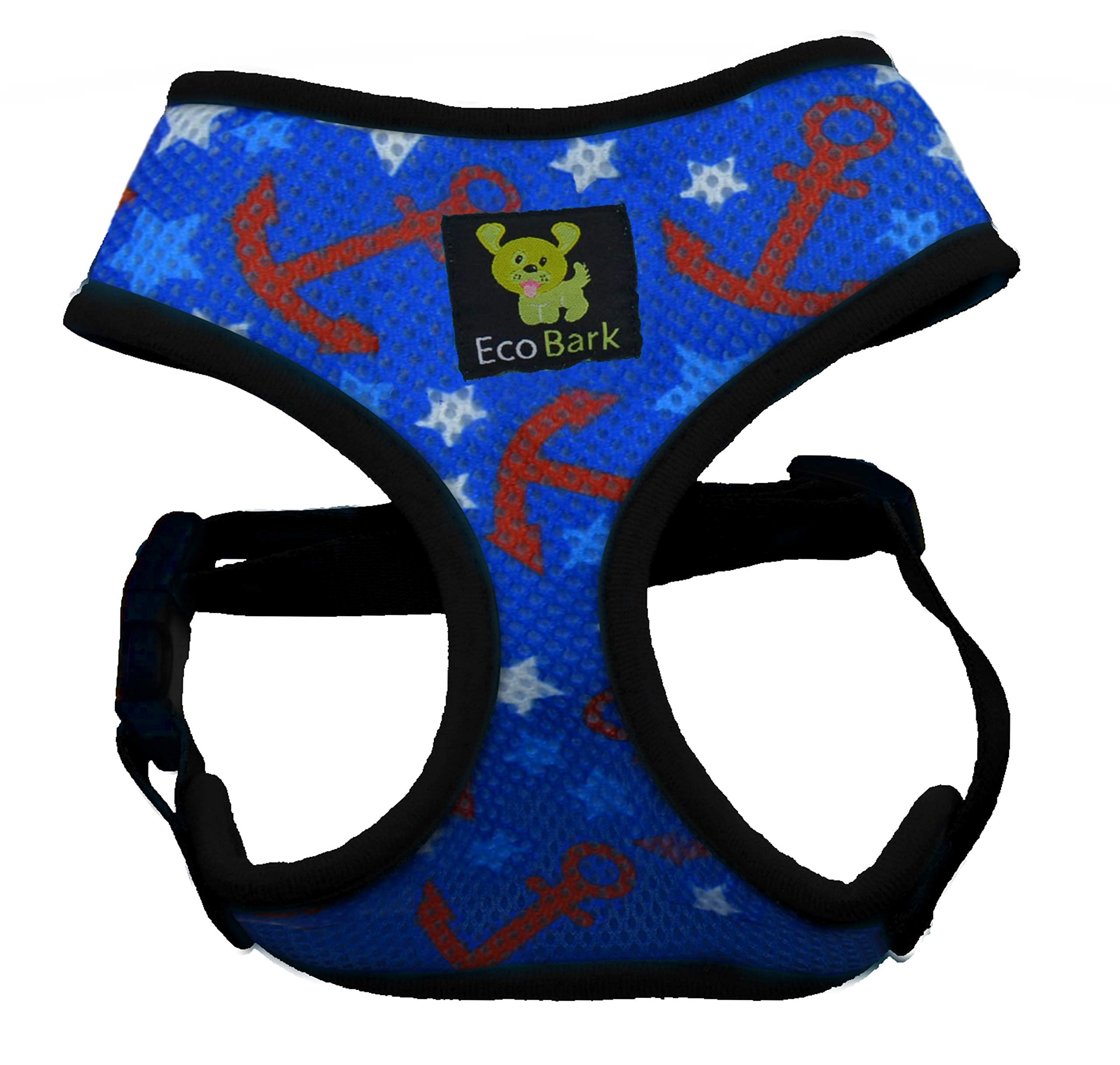 EcoBark No Pull Dog Harness - Eco-Friendly Soft Mesh Vest for Small & Medium Dogs - Comfortable Overhead Design - Choke-Free Puppy Harness (Large, Nautical Anchor) - Perfect for Walking, Training & Outdoor Adventures