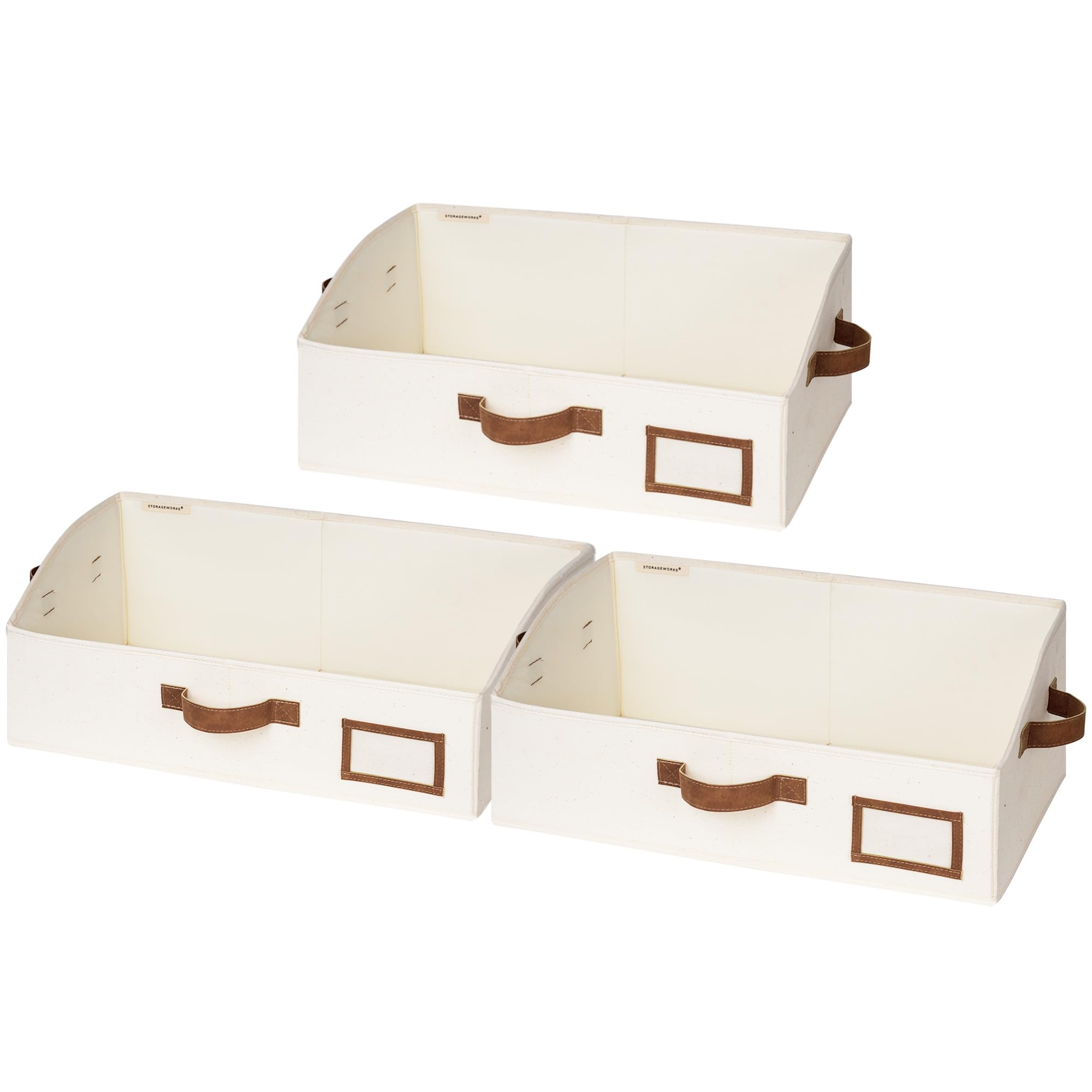 StorageWorks Closet Storage Bins - 3-Pack Large Foldable Fabric Organizer Baskets with Handles for Shelves | Trapezoid Clothes Organizer Box in Ivory White | Perfect for Bedroom, Closet & Kids Room Organization