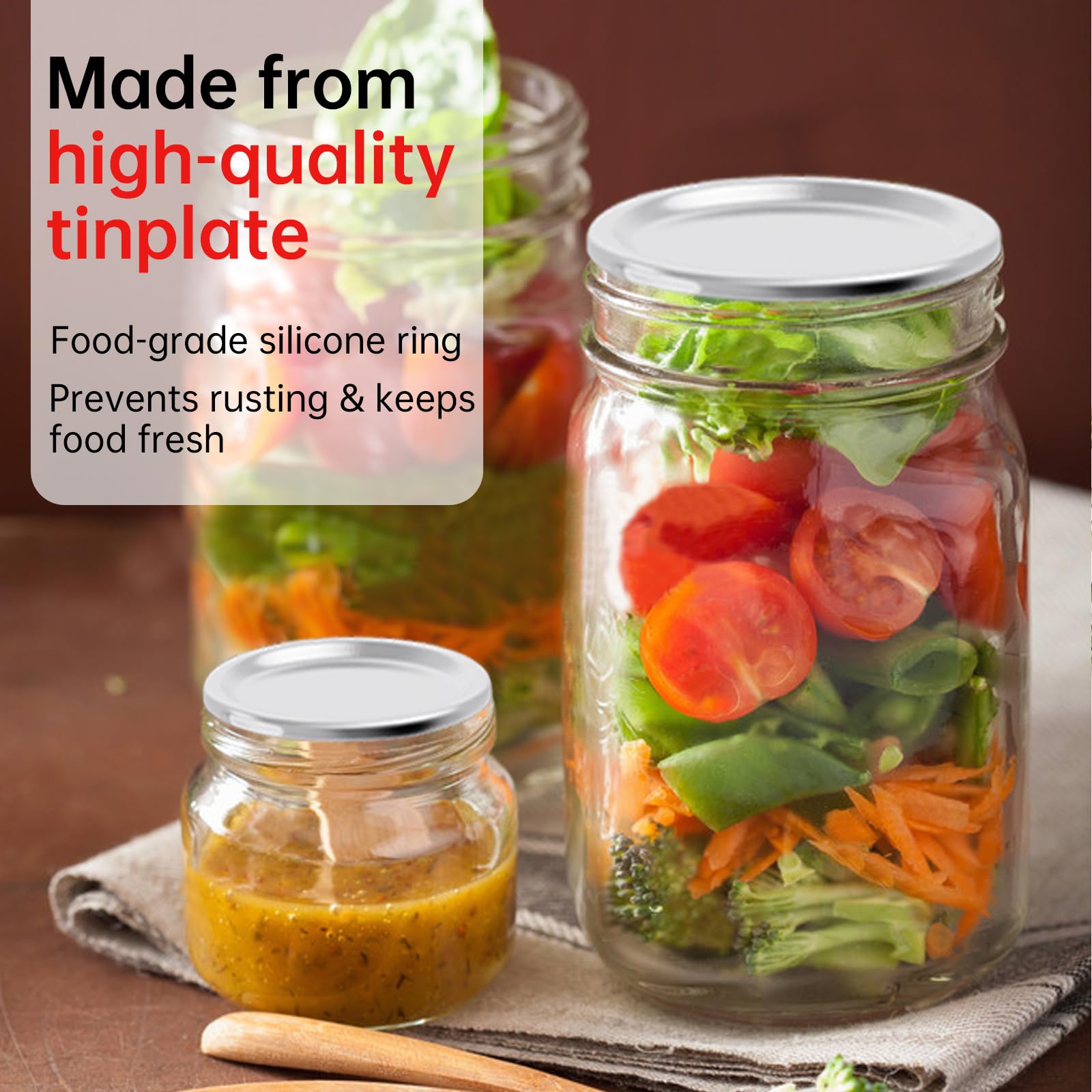 48PCS Mason Jar Lids for Wide & Regular Mouth Jars - BPA Free, No Date Reminder - Compatible with Electric Vacuum Sealers - Perfect for Food Storage, Meal Prep & Canning - Vacuum Seal Mason Jar Lids Only for Freshness Preservation