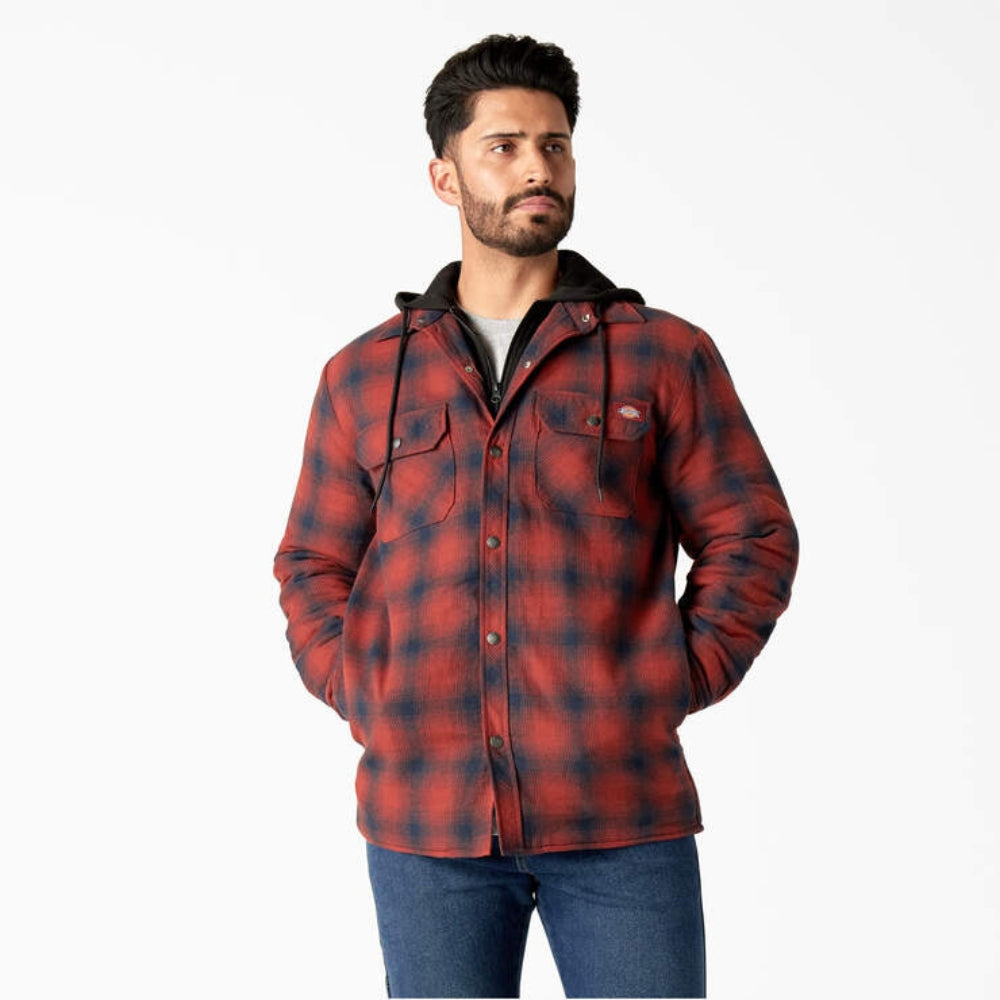 Dickies Men's Flannel Hooded Shirt Jacket - Warm Fleece Lined Plaid Shirt for Casual Wear, Outdoor Work & Fall Layering