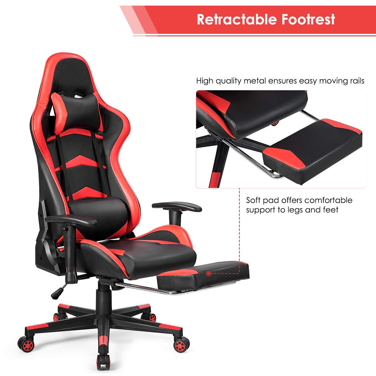 GOFLAME Ergonomic Gaming Chair - Racing Style High Back Office Chair with Adjustable Lumbar Support, Headrest, Footrest & Massage Function - Perfect for PC Gaming, Home Office & Esports Setup