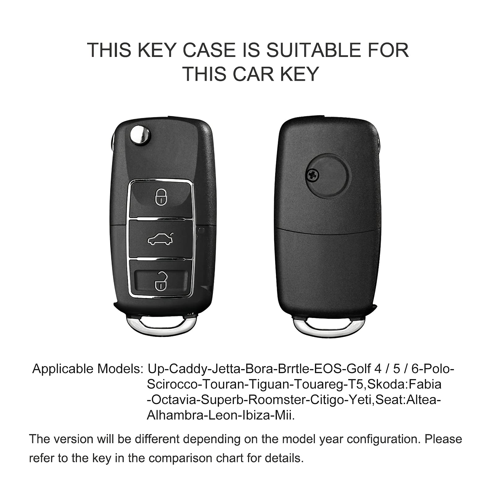 OATSBASF Genuine Leather Car Key Cover for VW Golf, Polo, Passat, Skoda, Seat - 3 Button Remote Key Fob Protector (Red) - Premium Key Case for Vehicle Protection & Style Enhancement