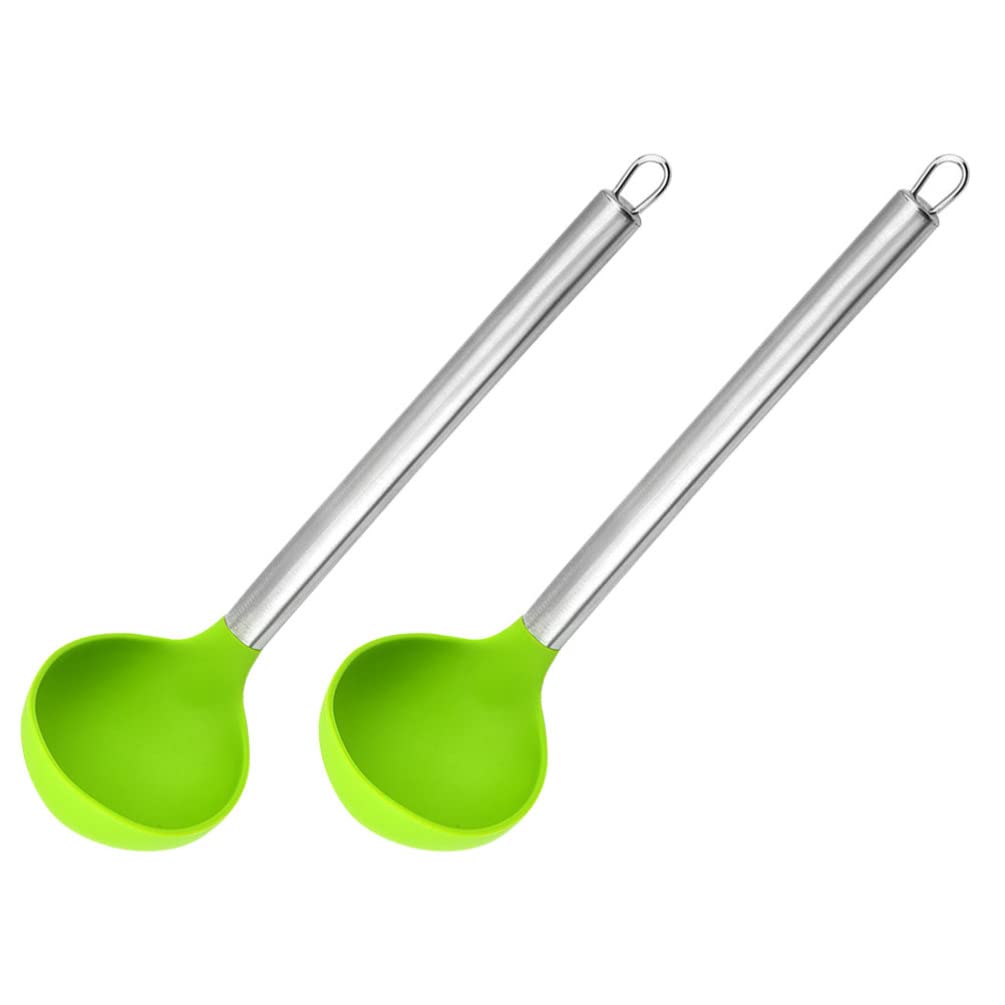 2-Pack Reusable Silicone Soup Ladles with Long Handle - BPA-Free Kitchen Spoons for Cooking, Serving Rice & Soup - Perfect for Home, Restaurants & Outdoor Picnics