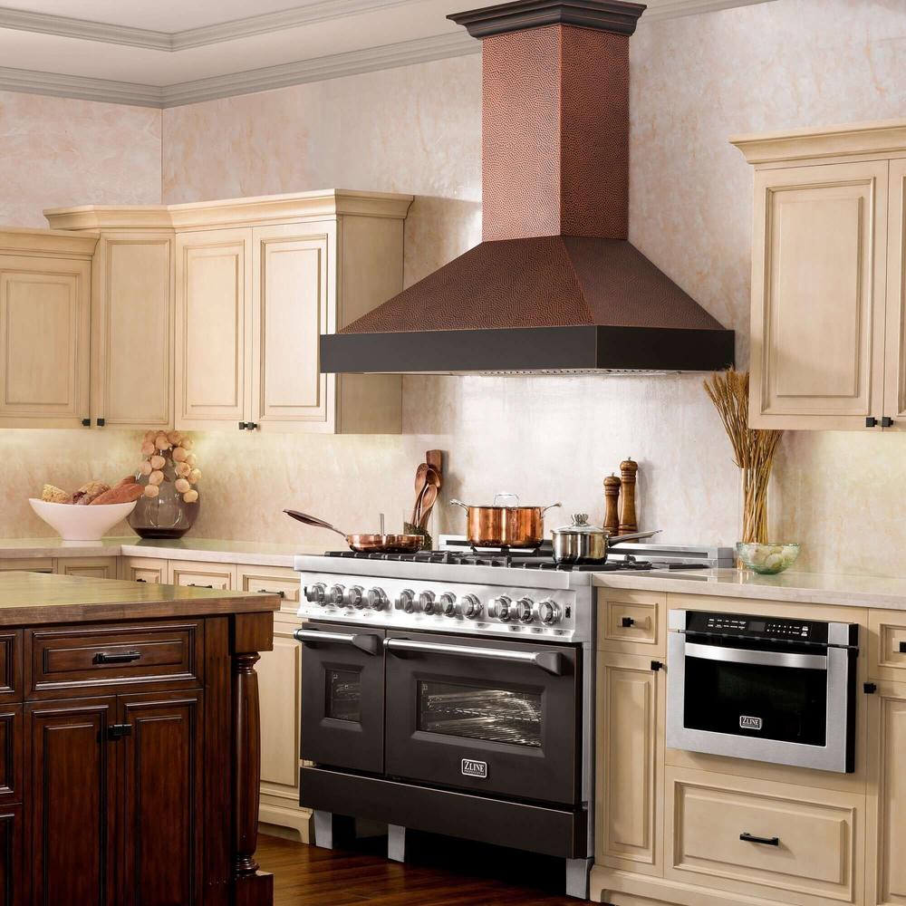 ZLINE Designer Series Wall Mount Range Hood in Hand Hammered Copper & Oil Rubbed Bronze (655 HBXXX) - Premium Kitchen Ventilation for Modern Homes & Restaurants