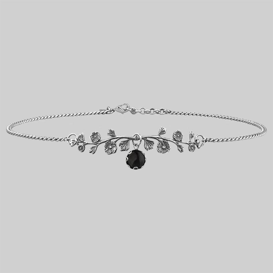 Dark Bloom Onyx Choker Necklace in Sterling Silver - Elegant Gothic Jewelry for Women, Perfect for Evening Parties, Date Nights & Special Occasions