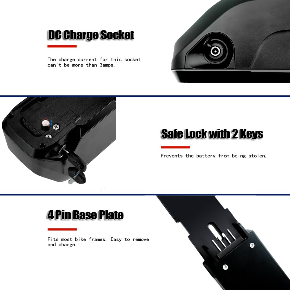 36V 13Ah Ebike Battery - Hailong Lithium Battery with 2A Fast Charger, BMS & Safety Lock | Compatible with 350W 500W 750W Motors | Perfect for Commuting, Mountain Biking & Urban Riding