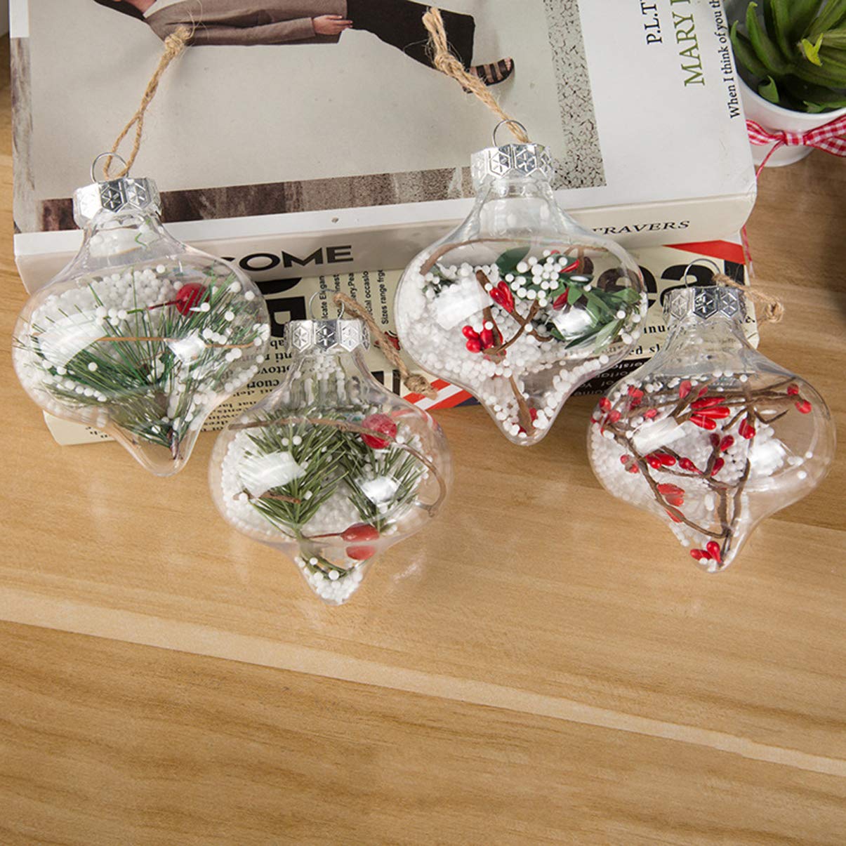 6pcs Christmas Tree Decorations - Transparent Glass Baubles & Plastic Lemon Ornaments for Winter Hanging, Fireplace & Holiday Decor | Hemoton