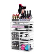 Clear Acrylic Makeup Organizer Case with Drawers - Perfect for Vanity, Bathroom & Travel Cosmetic Storage | Beauty Accessories Organizer for Lipsticks, Brushes, Skincare & Jewelry
