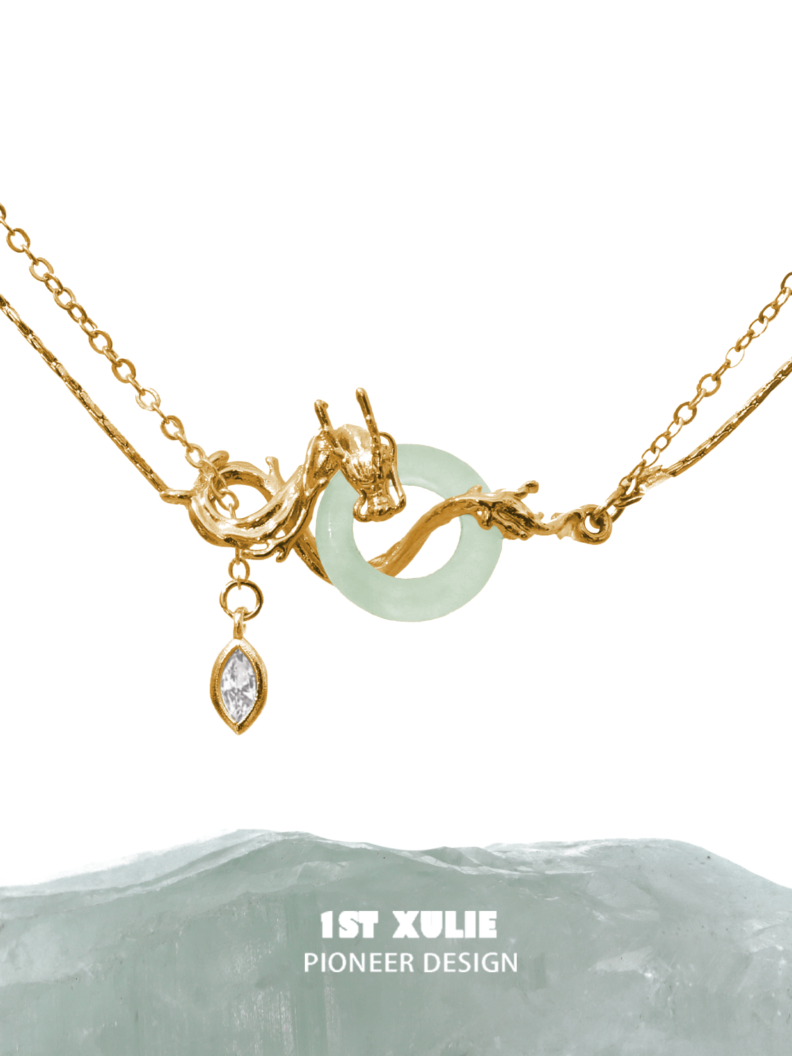24K Gold & S925 Sterling Silver Quartz Jade Necklace for Women - Elegant Dragon Pendant Jewelry Gift for Birthday, Anniversary & Special Occasions