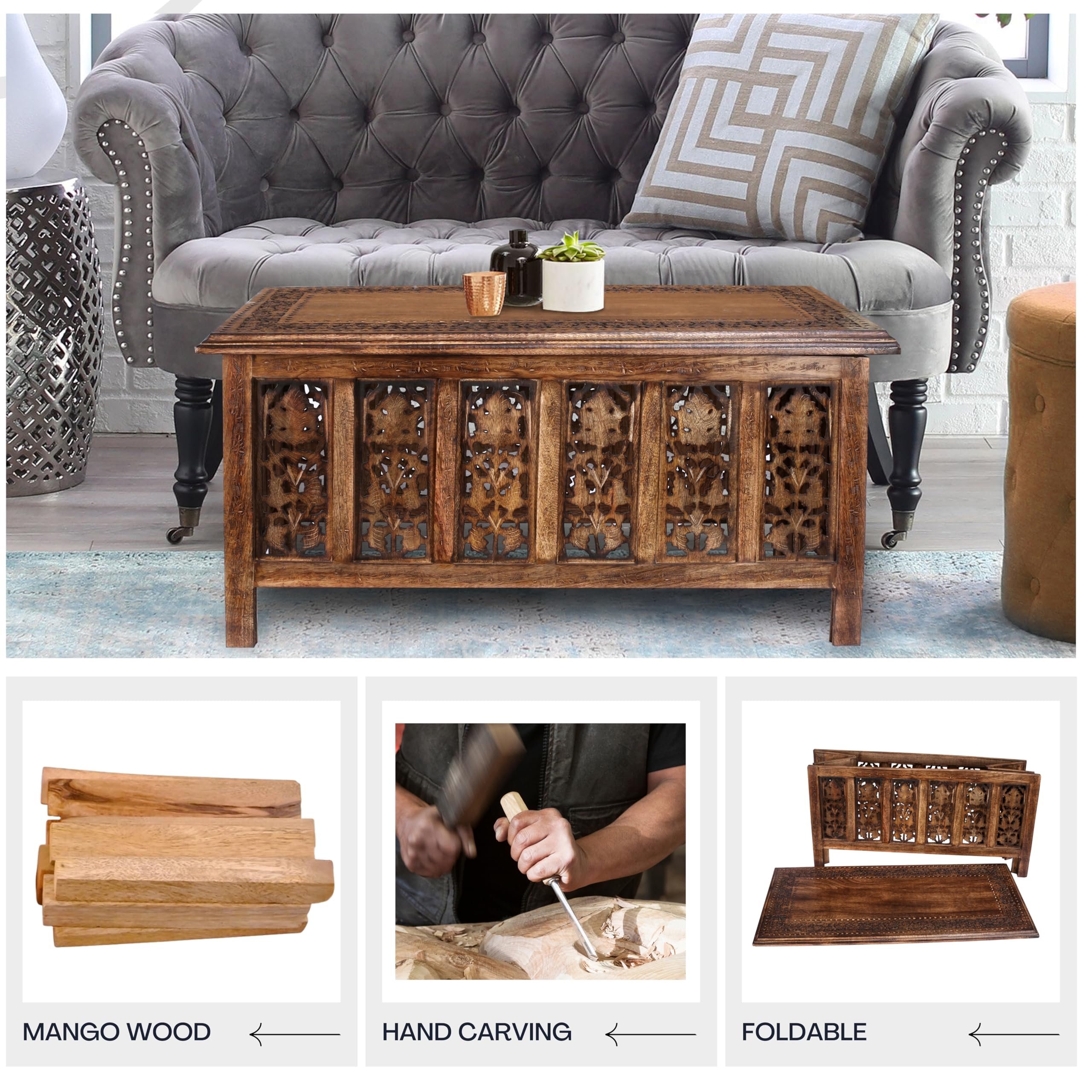 Modern Rectangular Wooden Coffee Table 36x18 Inch - Burnt Finish Living Room Center Table, Entryway Console Table for Magazines, Books & Plants | Perfect for Small Spaces, Apartments & Cozy Home Decor