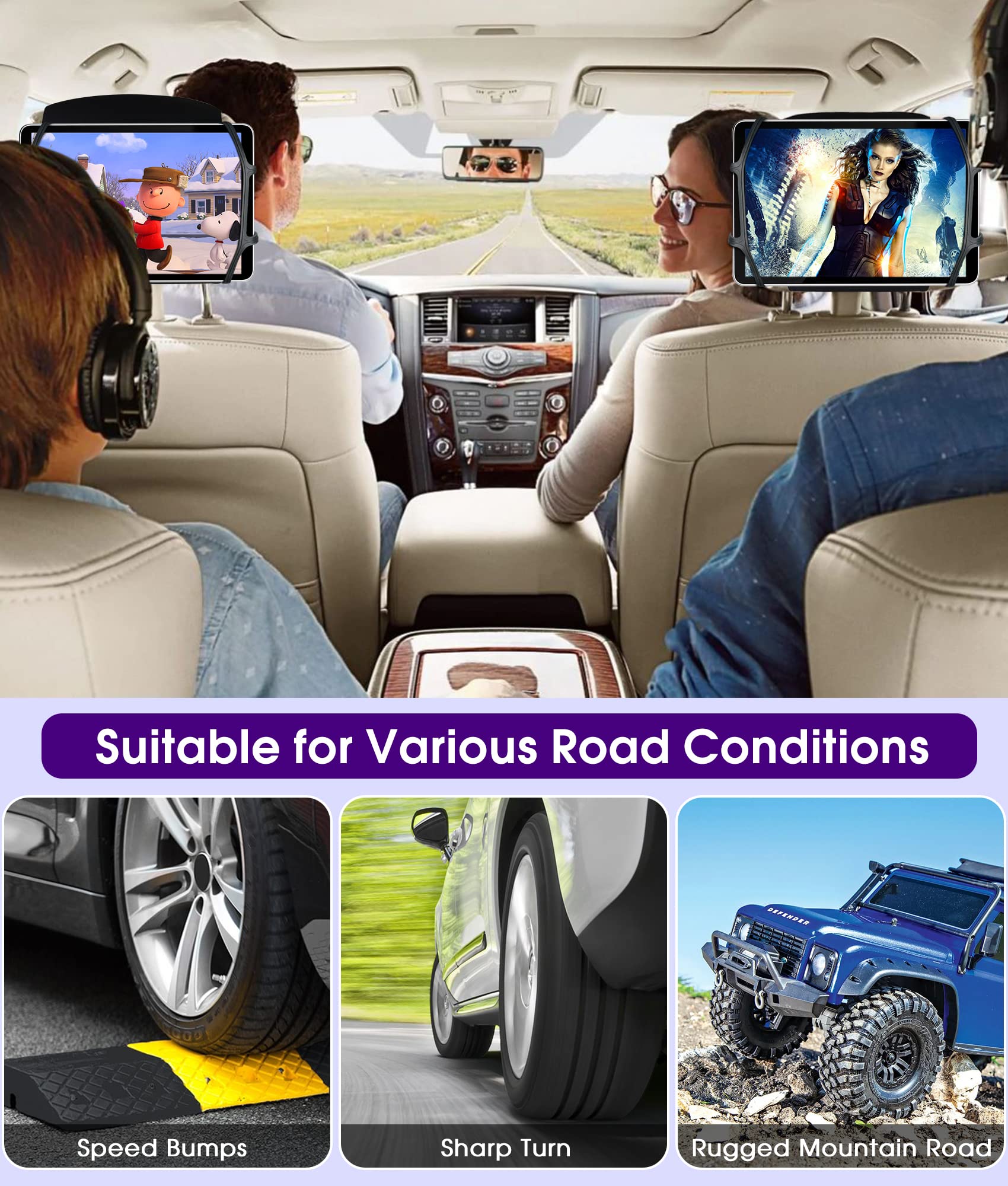4 Pack Universal Car Tablet Holder - Adjustable Stand for iPad, Samsung, Fire HD - Perfect for Road Trips, Kids & Backseat Entertainment