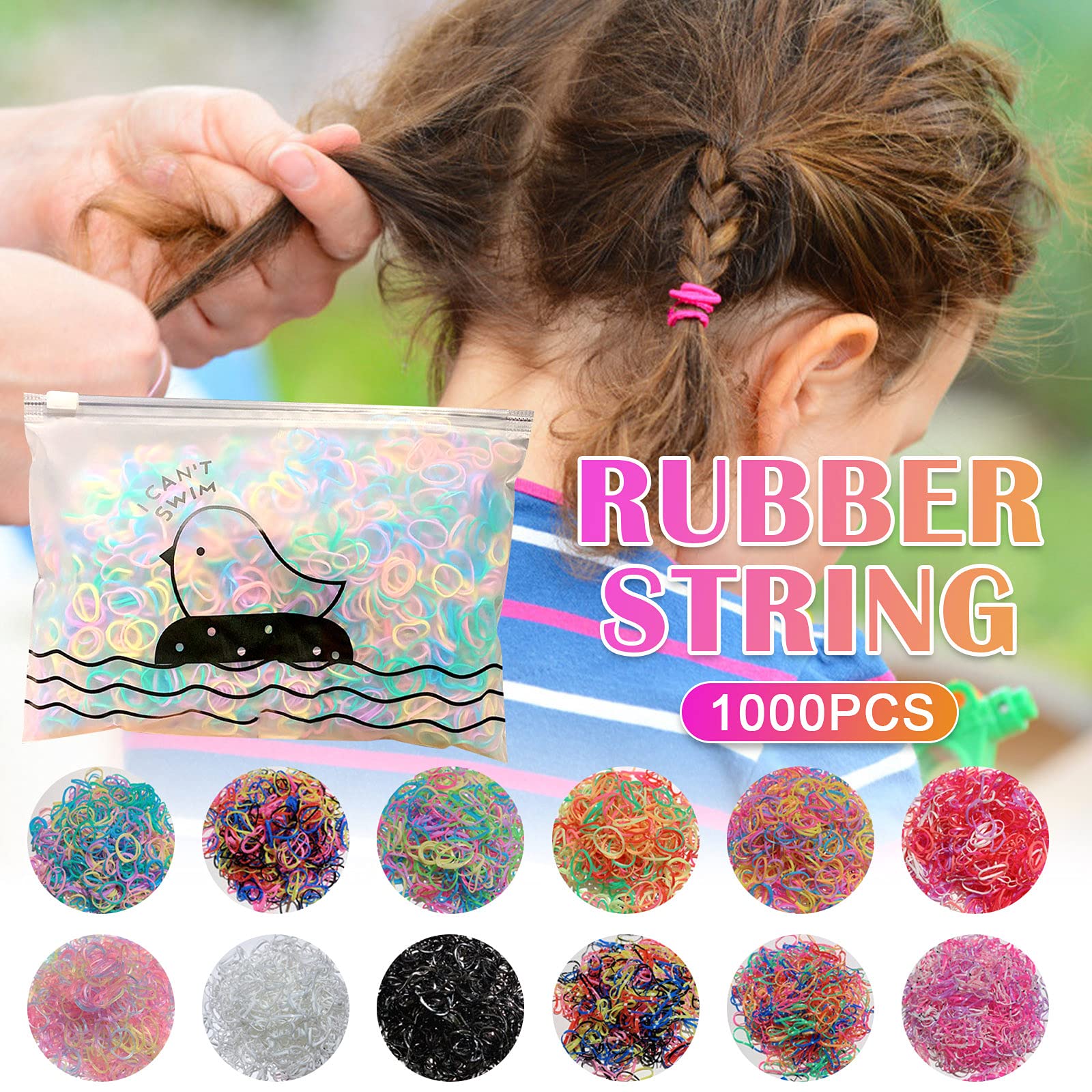 Colorful Elastic Hair Bands 1000pcs - Soft Hair Ties for Kids & Braids - Hair Accessories for Daily Styling