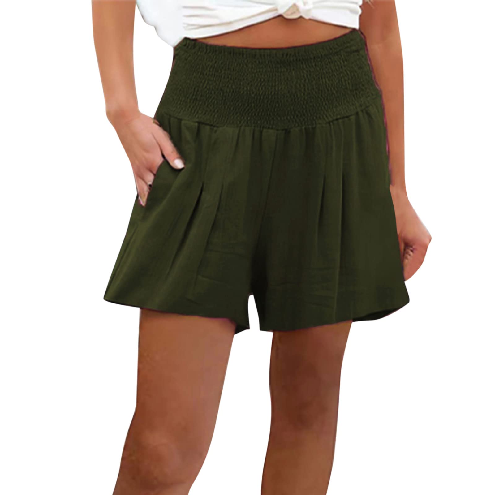 Women's Cotton Stretchy Drawstring Shorts - Breathable Outdoor & Travel Shorts with Pockets - Perfect for Hiking, Yoga, and Summer Activities