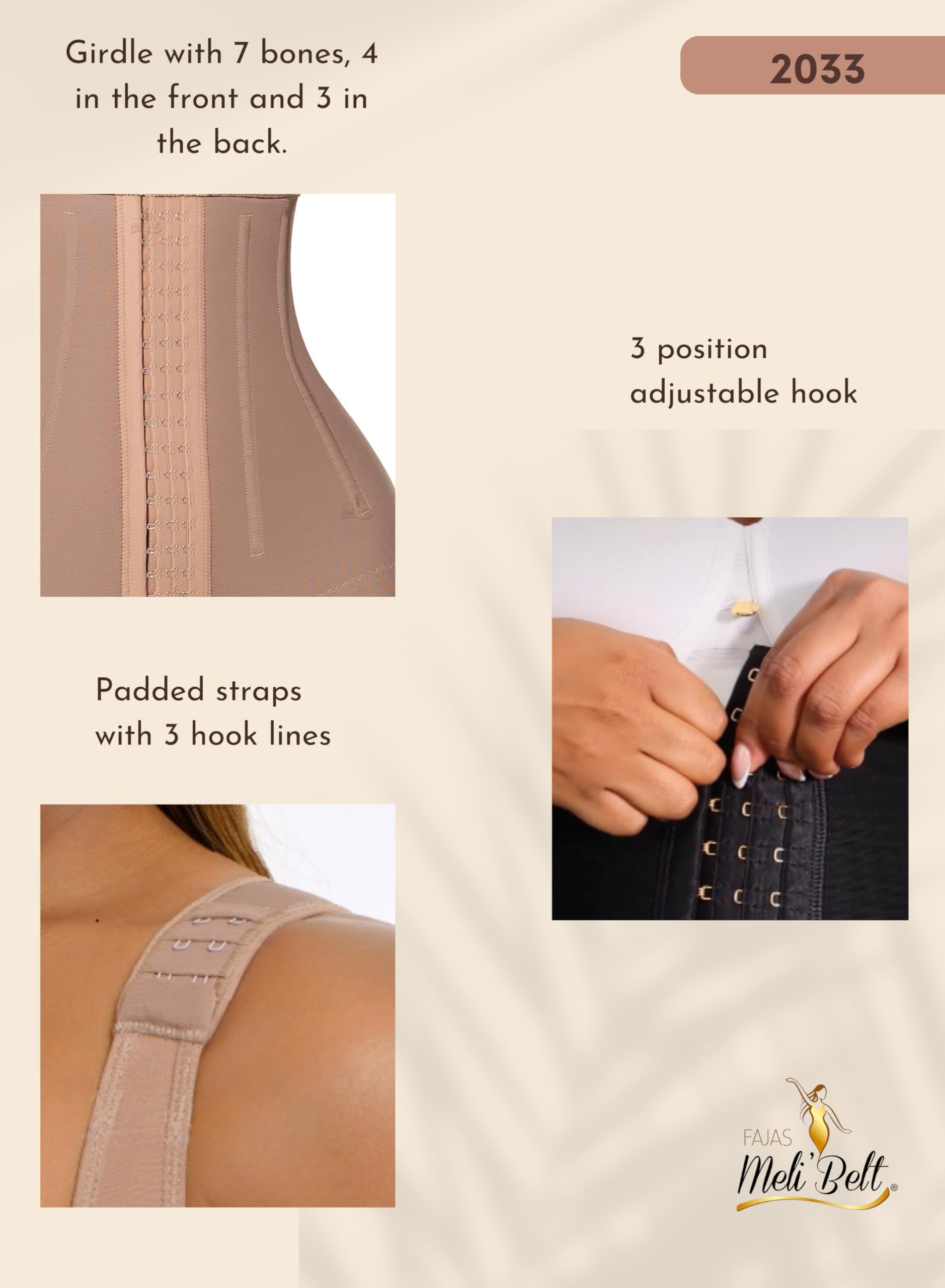 Melibelt 2033 Colombian Shapewear for Women - 7 Steel Boned Fajas Moldeadoras - Tummy Control Body Shaper - Perfect for Postpartum, Weight Loss & Special Occasions
