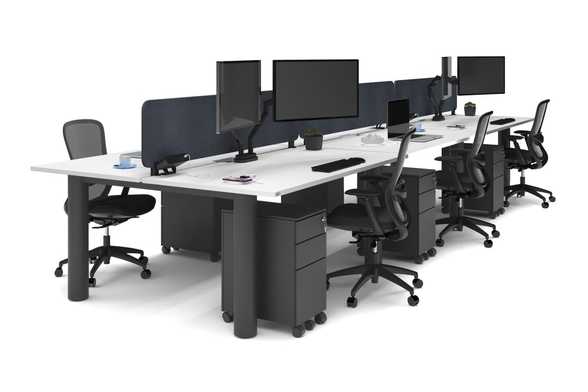 Quadro Cylinder Leg 6-Person Office Workstation Desk - 1800L x 800W with Cable Management - Modern Office Furniture for Collaborative Workspaces & Team Meetings