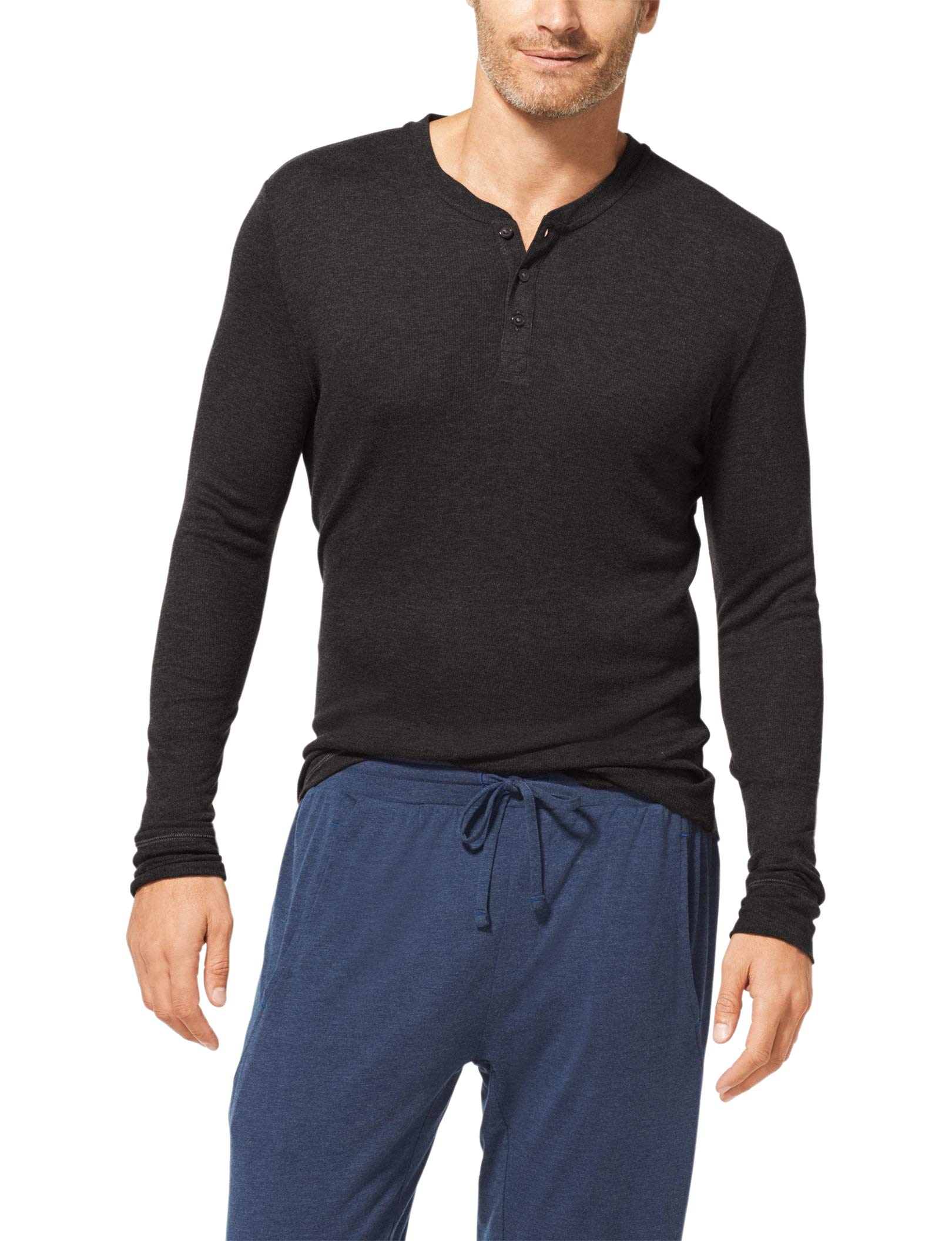 Tommy John Men's Soft Second Skin Fabric Henley Long Sleeve Sleep Shirt - Comfortable Pajama Top & Lounge Wear for Relaxing at Home or Travel