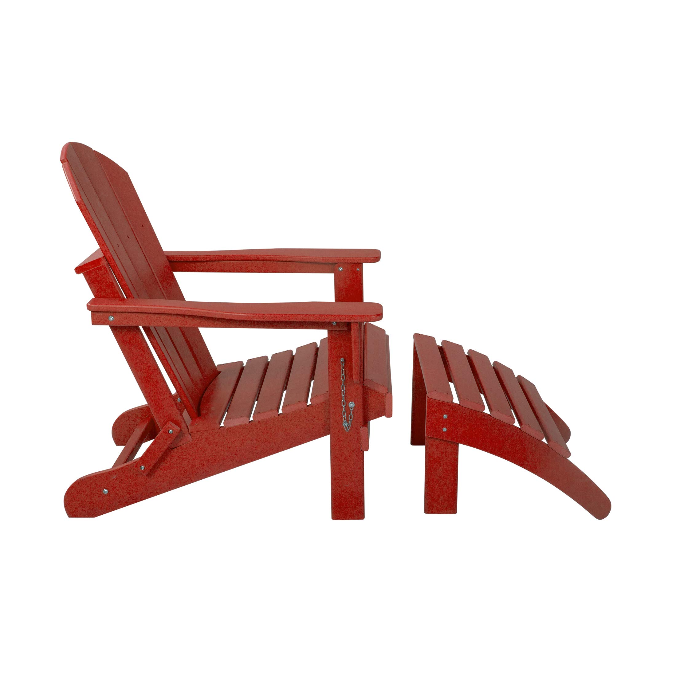 WestinTrends Malibu 2-Piece Outdoor Adirondack Chair Set with Ottoman - All-Weather Poly Lumber Folding Patio Chairs for Poolside, Garden, Backyard & Beach Relaxation - Durable Red Lounge Furniture for Outdoor Living Spaces