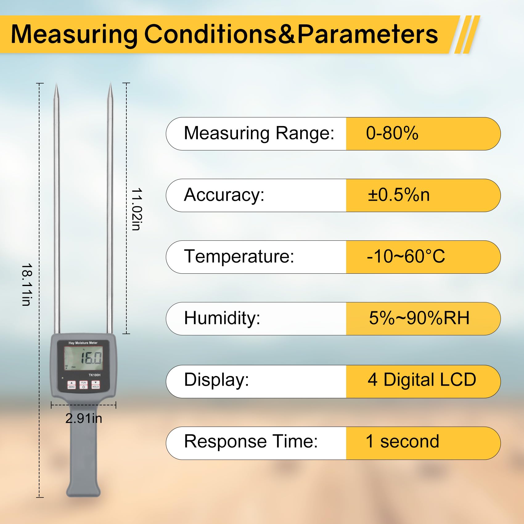 TK100H Portable Hay Moisture Tester - Fast & Accurate Probe Moisture Meter for Hay, Forage Grass, Alfalfa, Leymus Chinensis | Ideal for Farm, Ranch & Agriculture Use