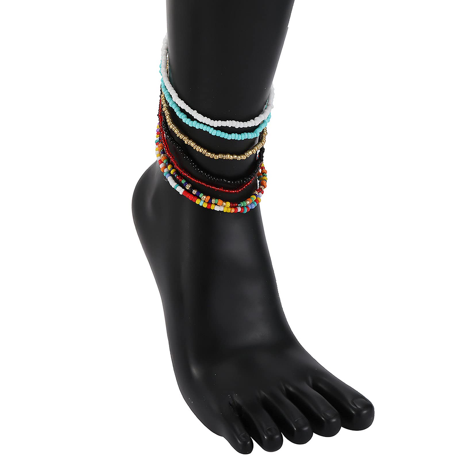 7Pcs Colorful Beaded Elastic Bracelets for Women - Fashion Jewelry Set with Contrast Beads, Adjustable Anklets & Wristbands - Perfect for Beach, Summer, Boho Style & Casual Outfits