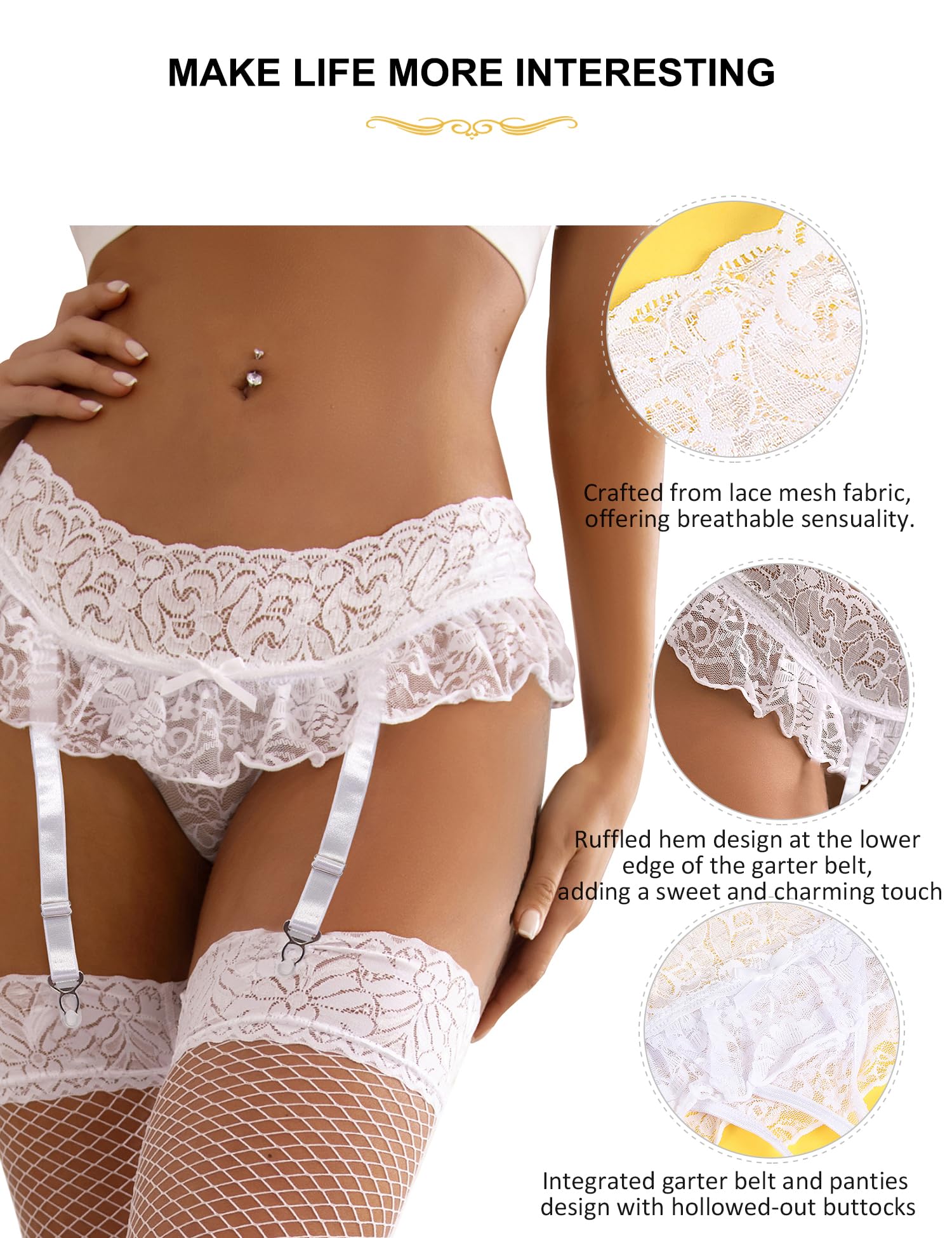 Oh My Dear Women's Lace Garter Belt with Adjustable Straps - Sexy Lingerie Set for Stockings, Plus Size Suspenders Belt with Ruffles Skirt (No Stockings Included) - Perfect for Bridal, Boudoir & Special Occasions