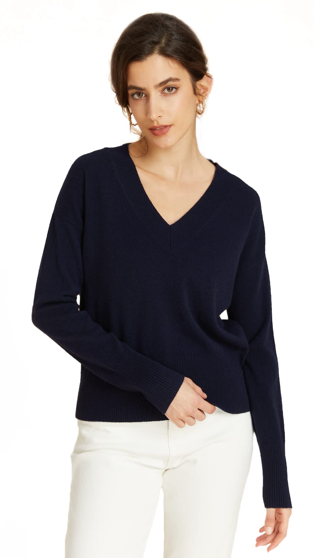 EURKEA 100% Cashmere Women's Deep V Neck Sweater - Soft Long Sleeve Pullover Top for Women | Perfect Gift for Her | Office Wear, Date Night & Winter Layering