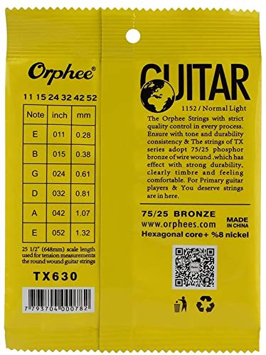 Orphee TX630 Phosphor Bronze Acoustic Guitar Strings 3-Pack - Super Light 11-52 Gauge | Bright Tone & Long-Lasting | Perfect for Beginners, Practice & Live Performances