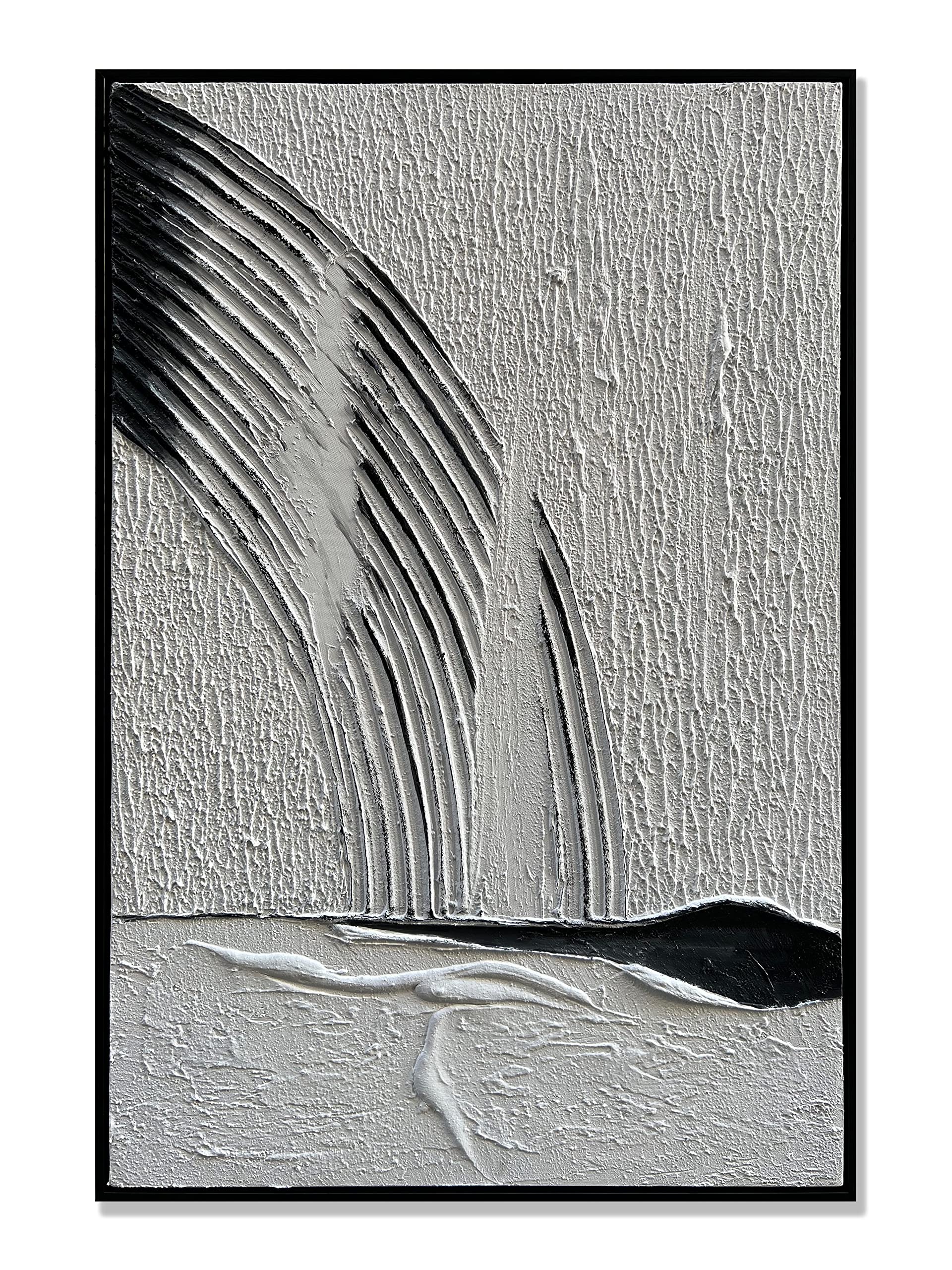 Vertical Black & White Abstract Modern Oil Painting - Contemporary Framed Canvas Wall Art - Minimalist Home Decor (24x36 Inch) - Perfect for Living Room, Bedroom & Office Decor