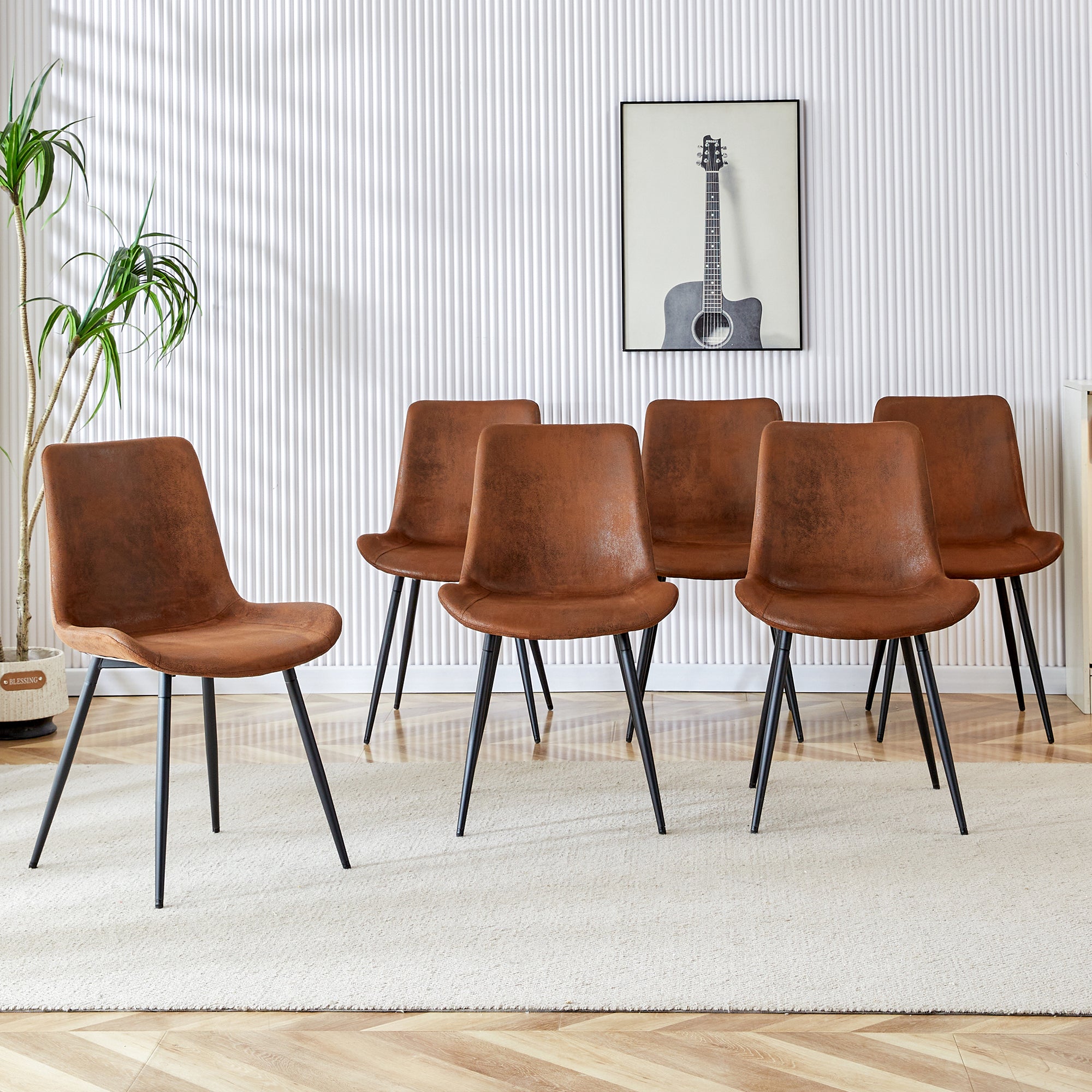 Premium Brown Suede Dining Chair with Black Metal Legs - Ergonomic Curved Cushion Design for Ultimate Comfort - Perfect for Restaurants, Kitchens, Bedrooms & Offices - Set of 6 Modern Chairs for Home and Commercial Use