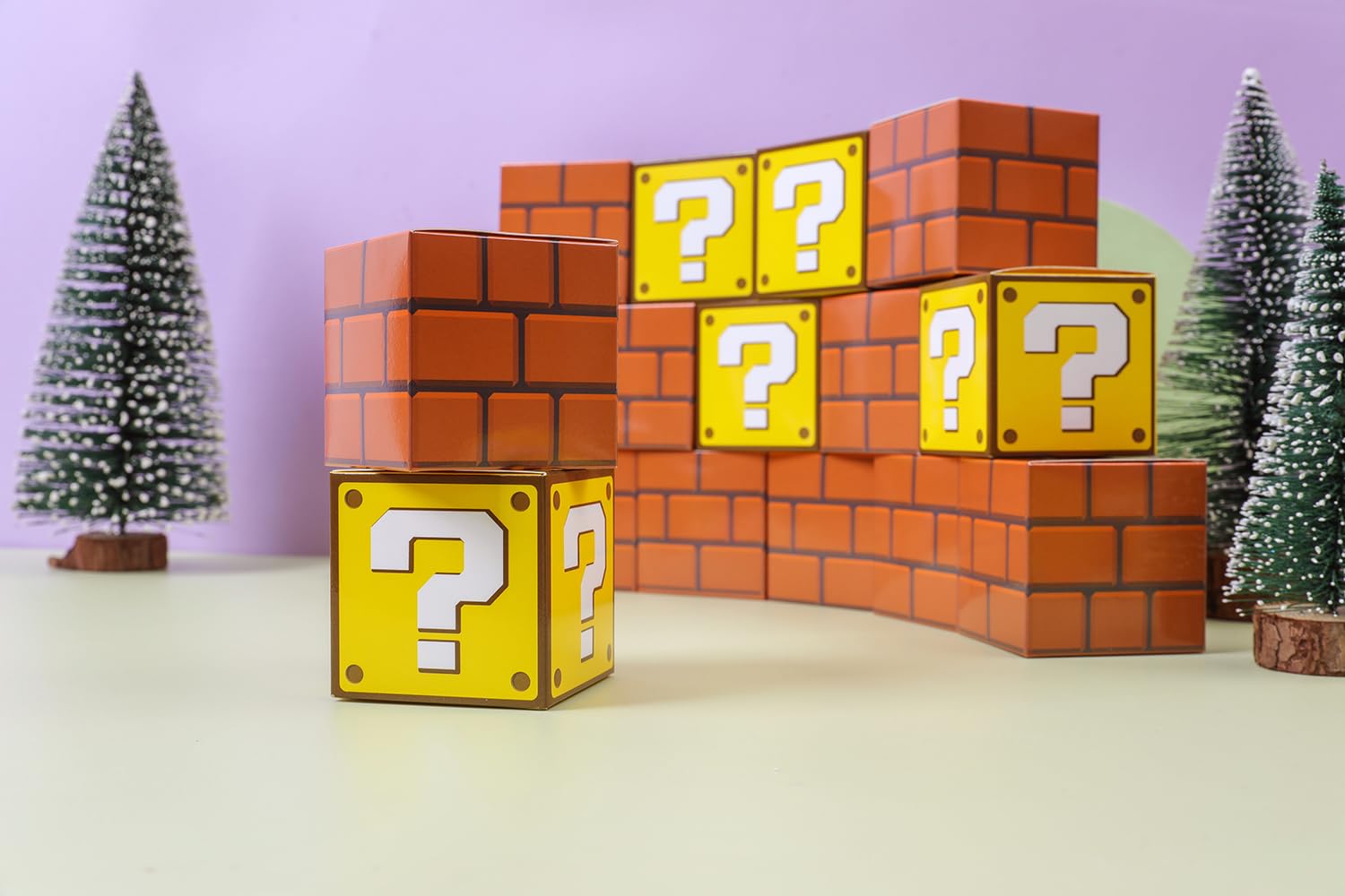 SUYEPER 12-Piece Super Theme Treat Boxes for Birthday Party Favors, Decorations & Supplies - Brick & Question Mark Design - Perfect for Kids Birthday Gifts, Baby Showers & Classroom Rewards