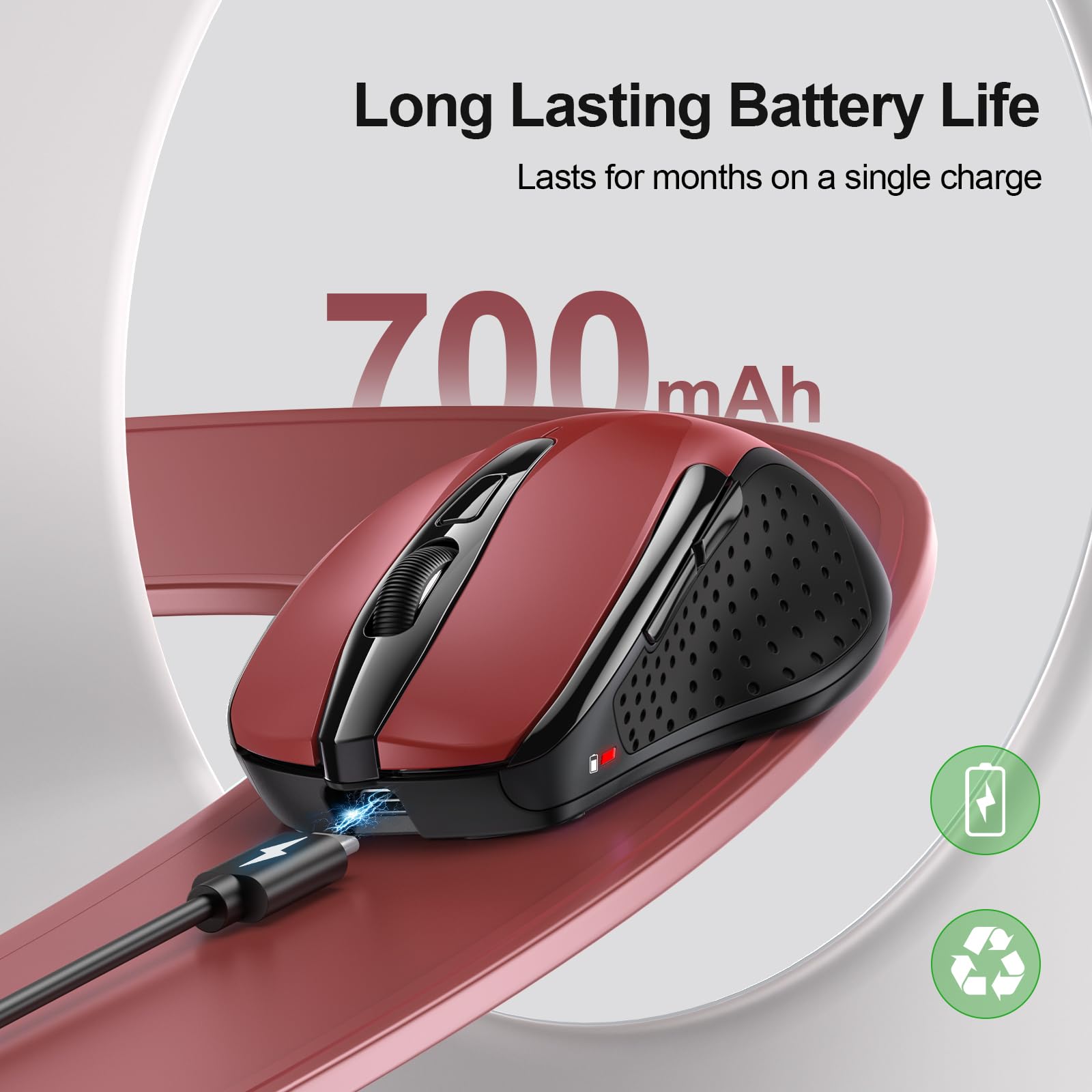 TECKNET Bluetooth Wireless Mouse - Rechargeable BT5.0/3.0 & 2.4G Dual Mode, Silent Click Computer Mouse with USB Receiver, 4800DPI Adjustable, 8-Button Ergonomic Design for PC, Mac, Laptop - Perfect for Office, Home & Travel Use