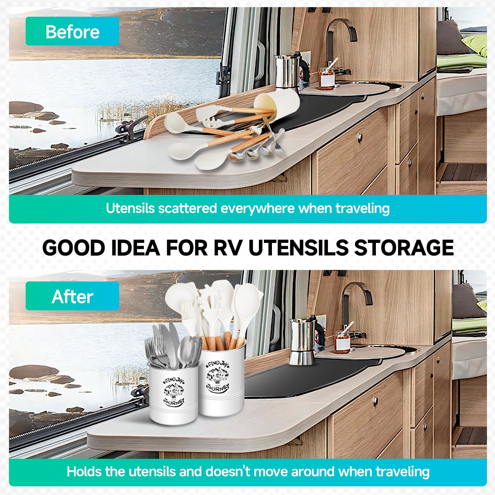 Magnetic RV Utensil Holder 2 Pack - Strong Magnetic Kitchen Organizer for Campers, RVs & Travel Trailers - Essential RV Storage Accessories for Spoons, Forks & Cooking Tools - Perfect for Road Trips & Outdoor Adventures
