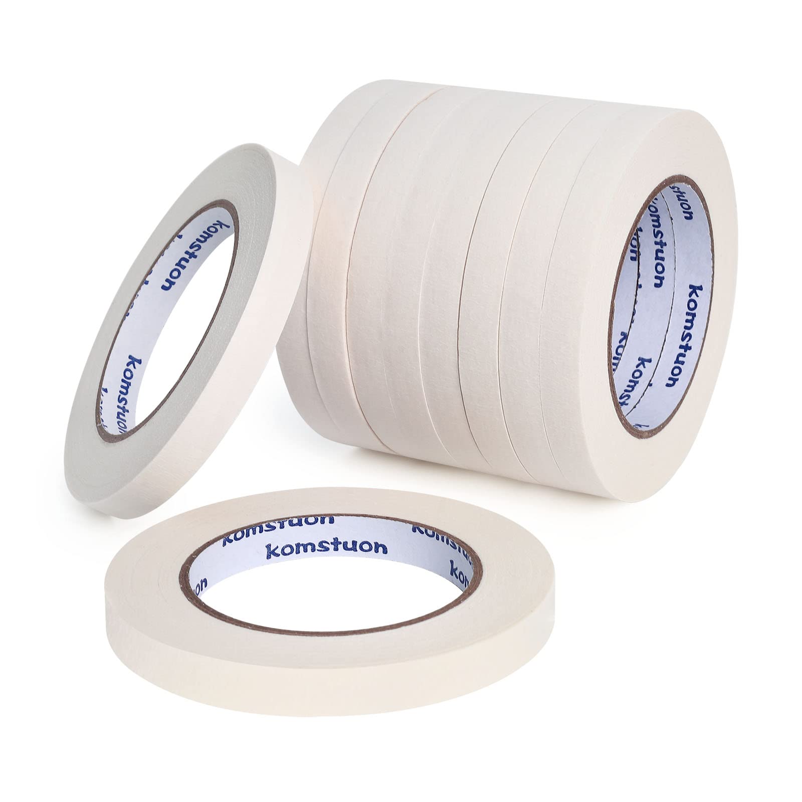 1/2 Inch x 60 Yards White Masking Tape - 10 Rolls, No Residue Painters Tape for Painting, Labeling & DIY Projects | Arts & Crafts, School Stationery, Home Decoration & Office Use